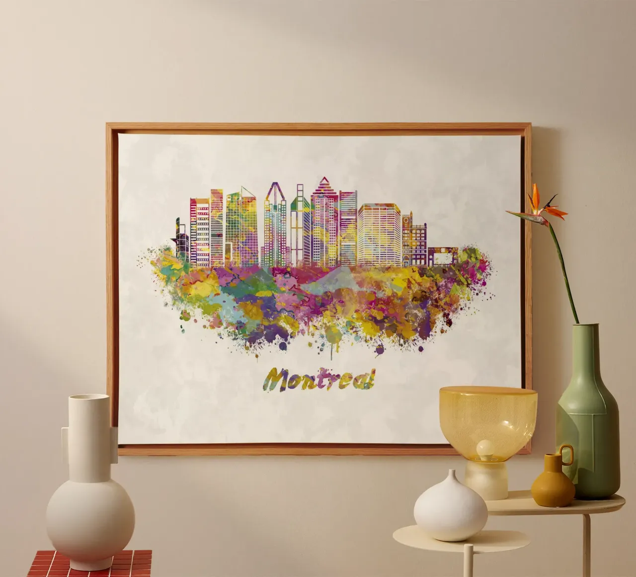 Lo skyline di Montreal in acquerello tela con Cornice a cassetta da 🎁 ARTVI-SHOP
