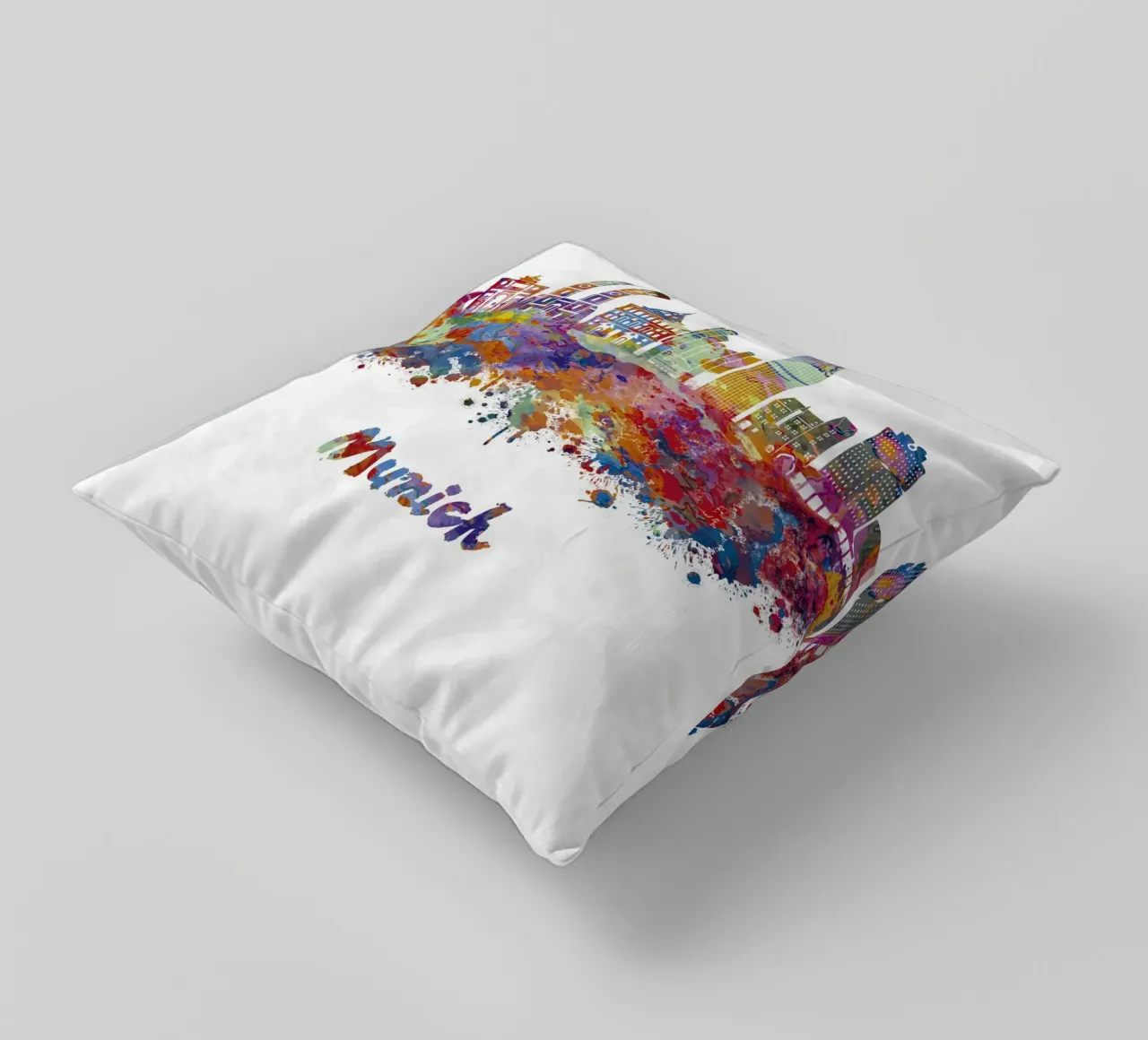 Lo skyline di Monaco di Baviera in acquerello cuscino da ARTVI-SHOP