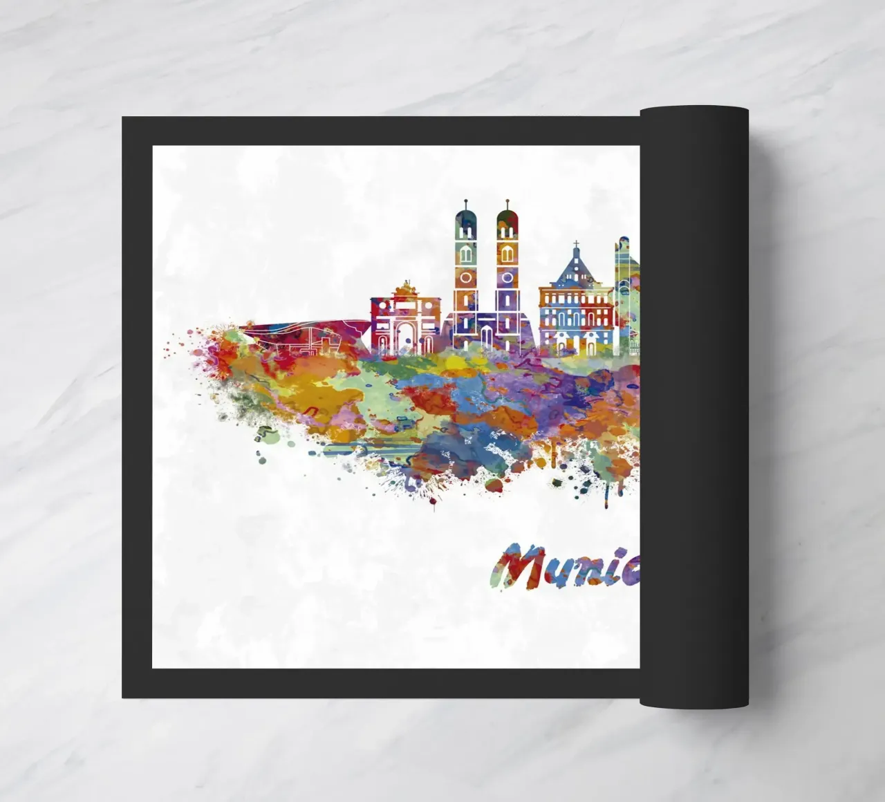 Lo skyline di Monaco di Baviera in acquerello zerbino da ARTVI-SHOP