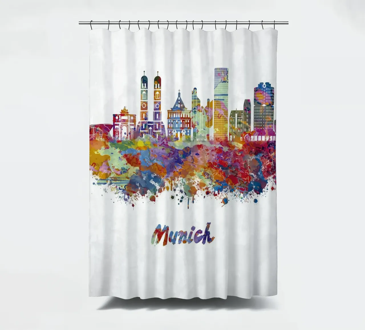 Lo skyline di Monaco di Baviera in acquerello tenda da doccia da 🎁 ARTVI-SHOP