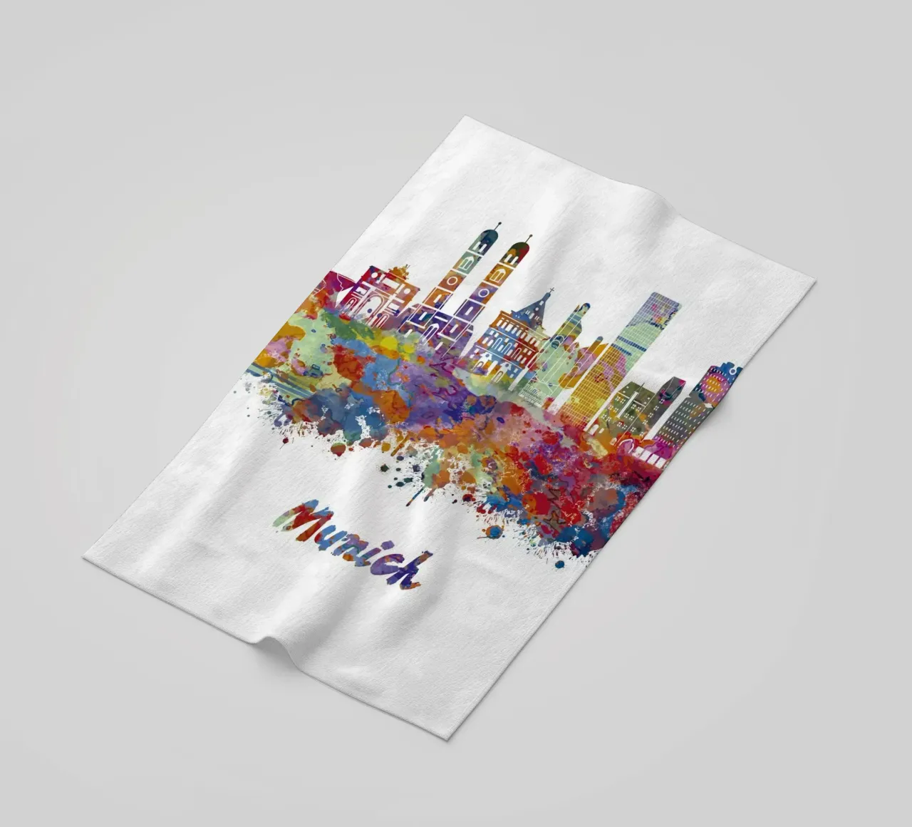 Lo skyline di Monaco di Baviera in acquerello telo mare da ARTVI-SHOP