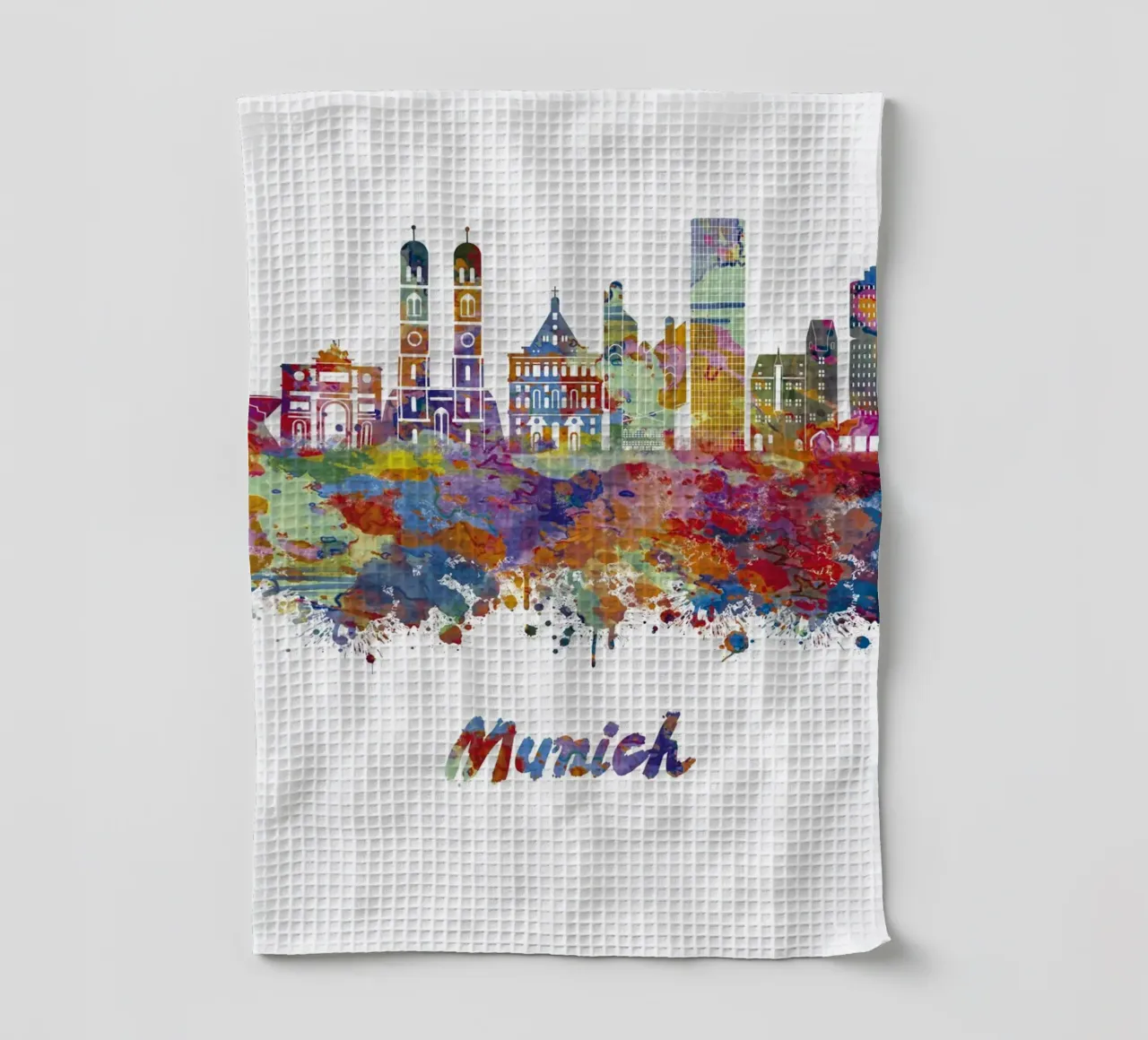 Lo skyline di Monaco di Baviera in acquerello canovaccio da cucina da ARTVI-SHOP