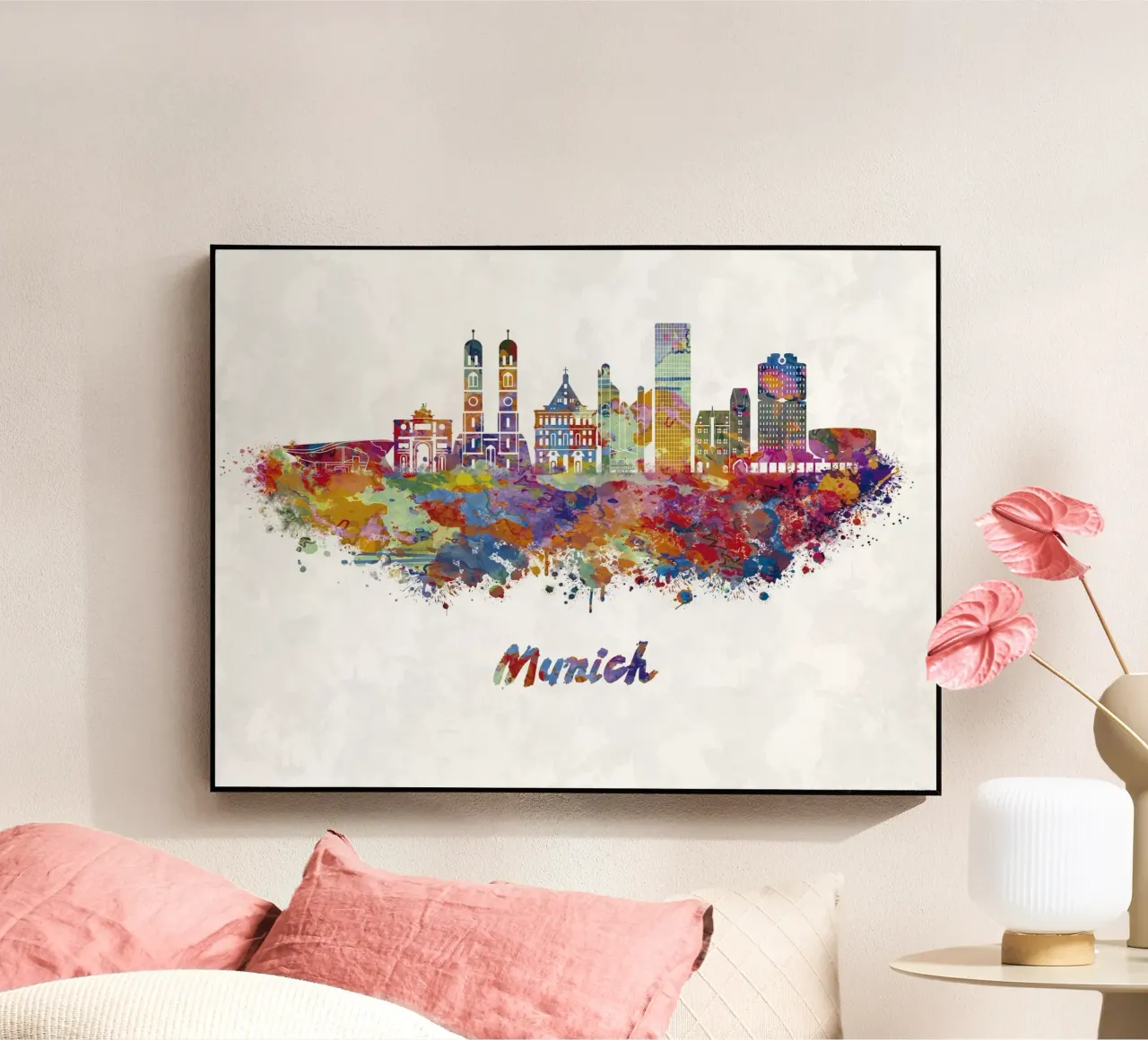 Lo skyline di Monaco di Baviera in acquerello plexiglass da ARTVI-SHOP