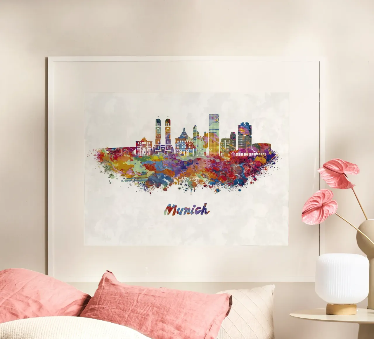 Lo skyline di Monaco di Baviera in acquerello poster da 🎁 ARTVI-SHOP