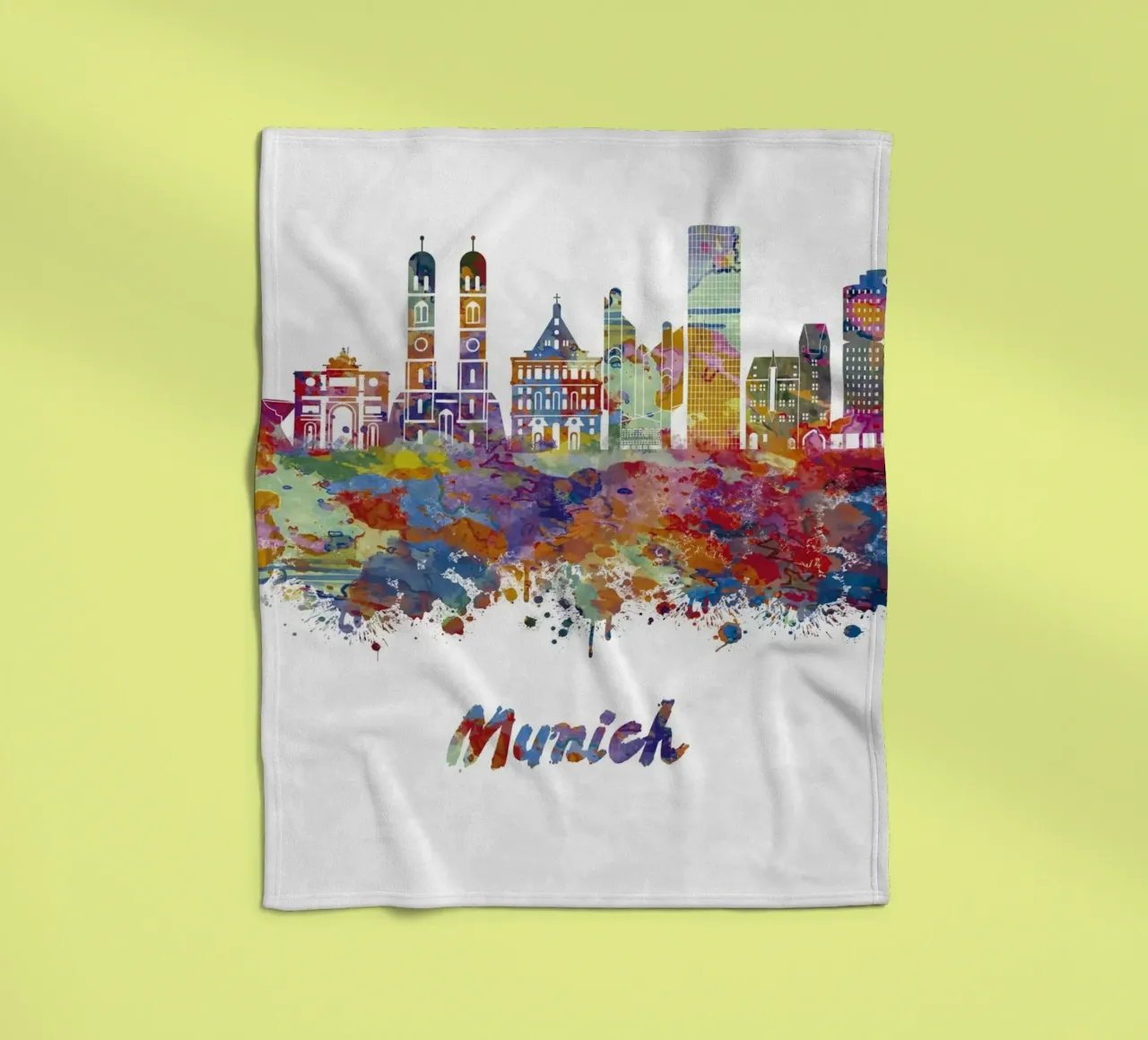 Lo skyline di Monaco di Baviera in acquerello coperta in pile da ARTVI-SHOP