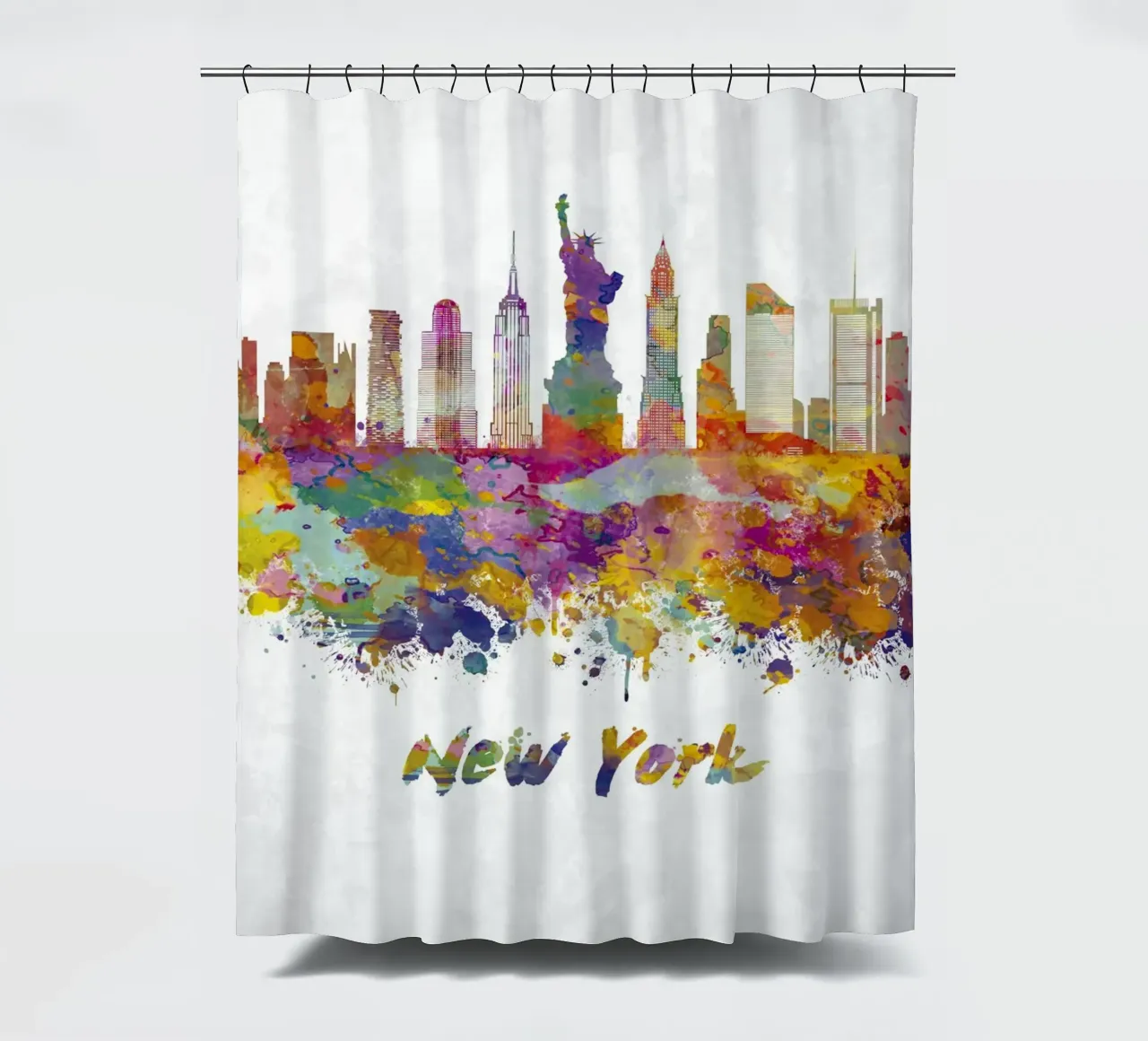 Lo skyline di New York in acquerello tenda da doccia da 🎁 ARTVI-SHOP