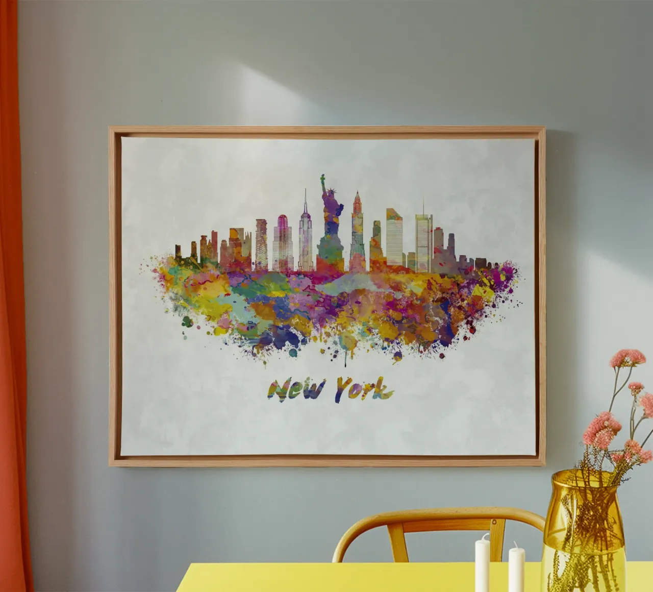 Lo skyline di New York in acquerello tela con Cornice a cassetta da 🎁 ARTVI-SHOP
