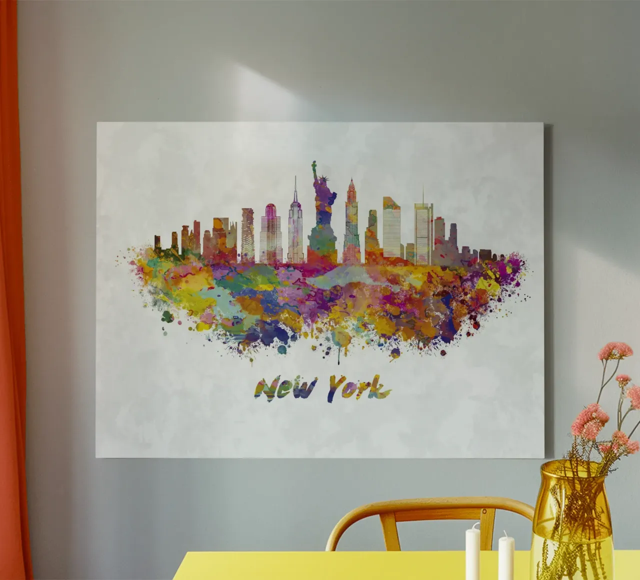 Lo skyline di New York in acquerello tela con Cornice a cassetta da 🎁 ARTVI-SHOP