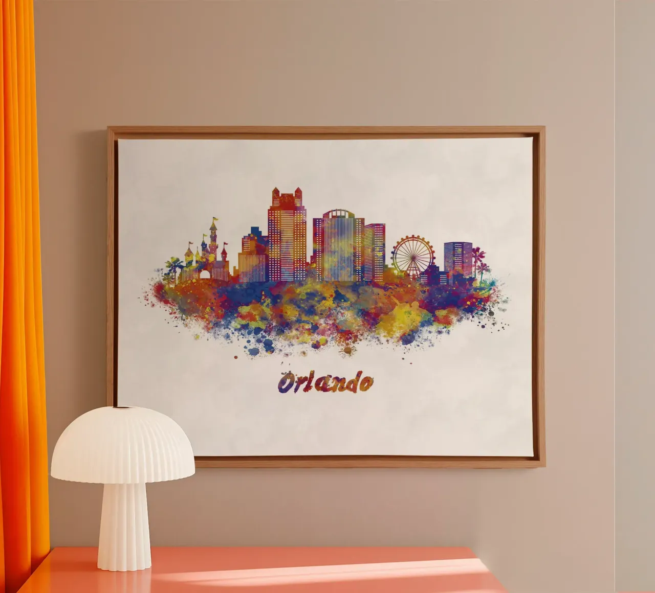 Lo skyline di Orlando in acquerello tela con Cornice a cassetta da 🎁 ARTVI-SHOP