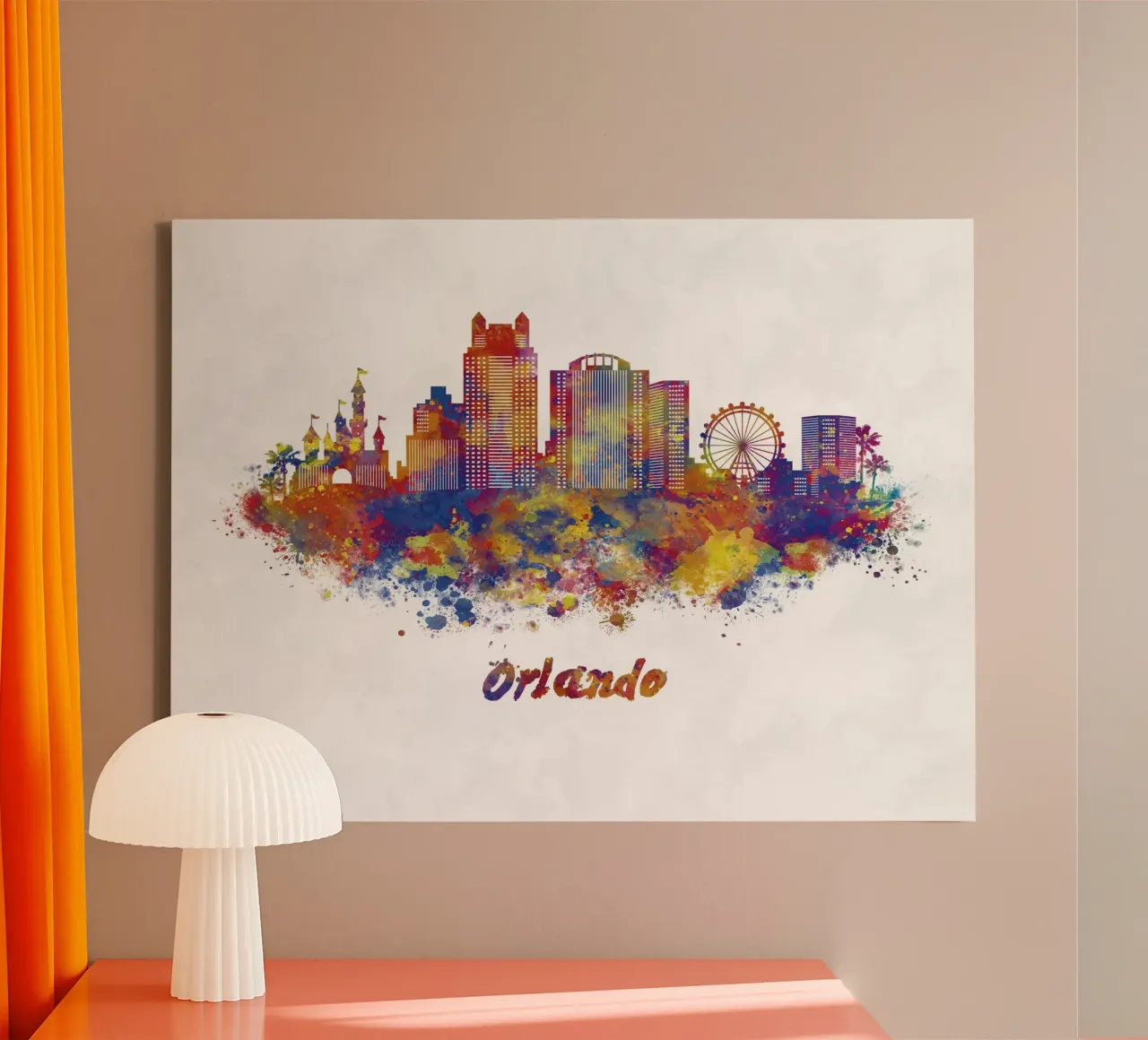 Lo skyline di Orlando in acquerello tela con Cornice a cassetta da 🎁 ARTVI-SHOP