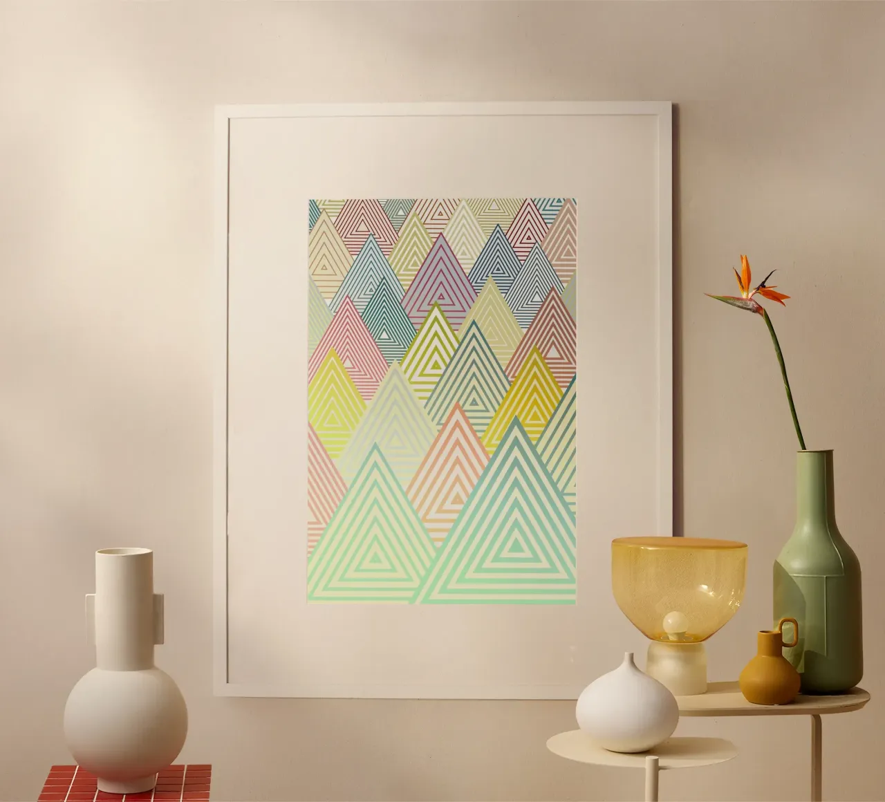 Pastel Mountains poster con telaio in legno da Angelo Cerantola