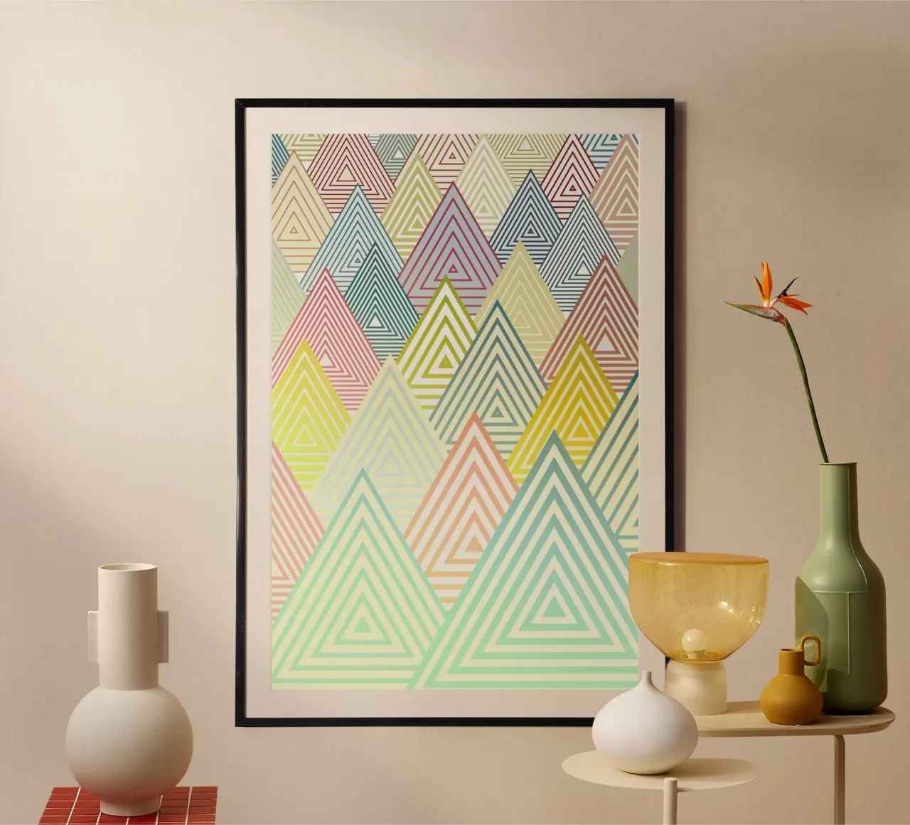 Pastel Mountains poster con telaio in legno da Angelo Cerantola