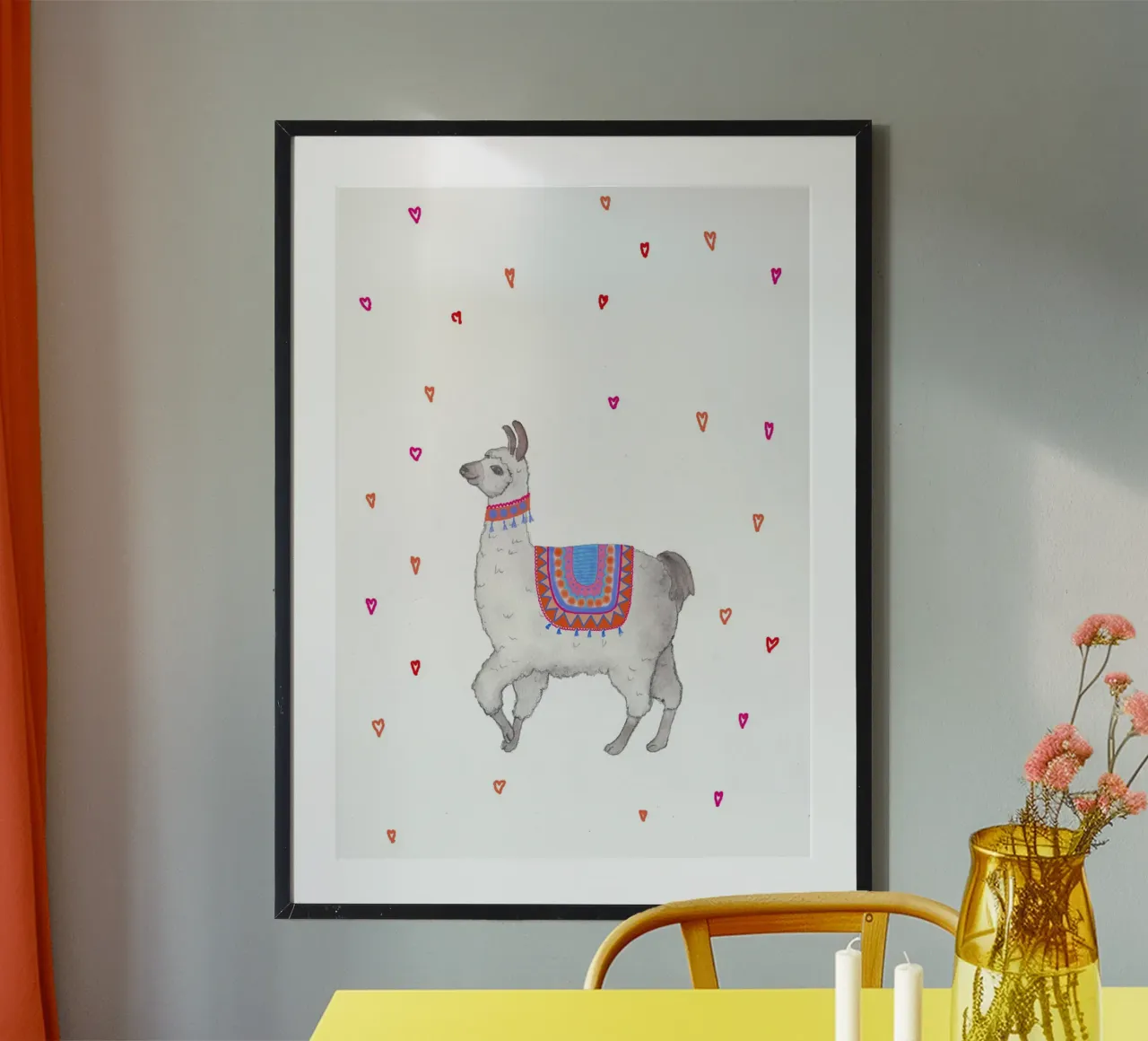Lama met kleurrijke deken hahnemühle van Farbwelten