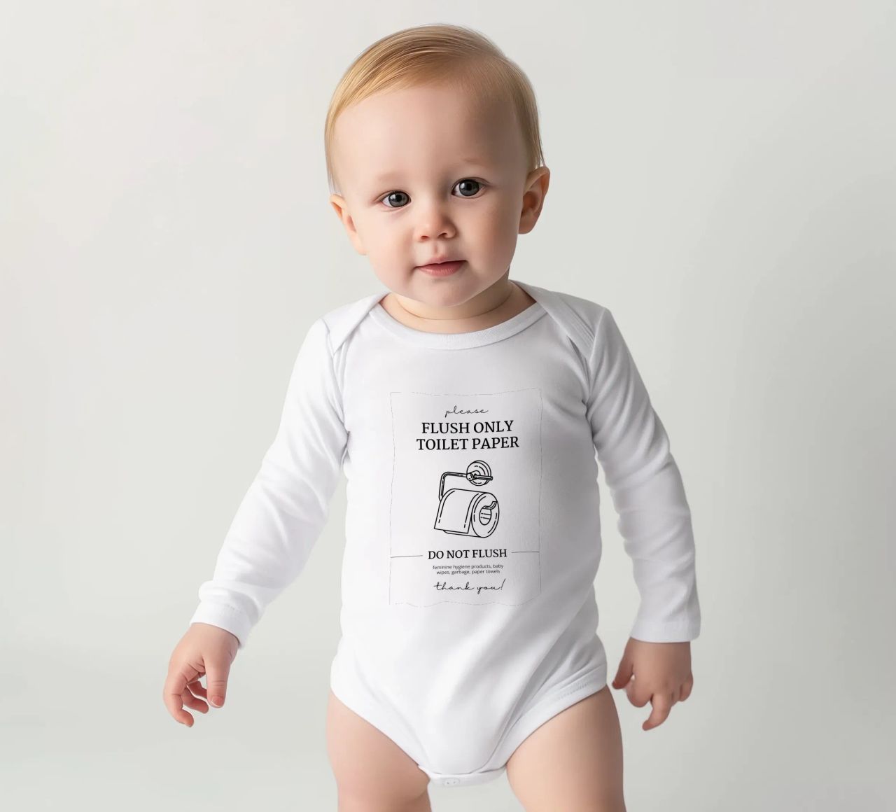 Flush Only Toilet Paper long-sleeve baby romper by mazzihanq