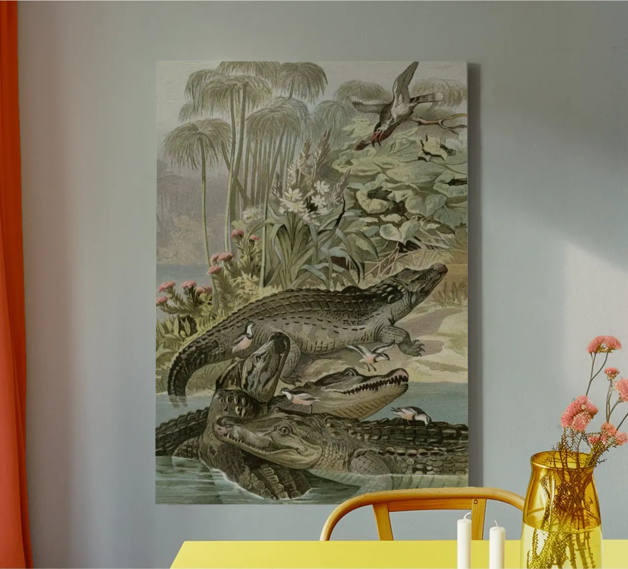 Vintage Brehm 1 Krokodil canvas met Baklijst van Vintage Print Collection