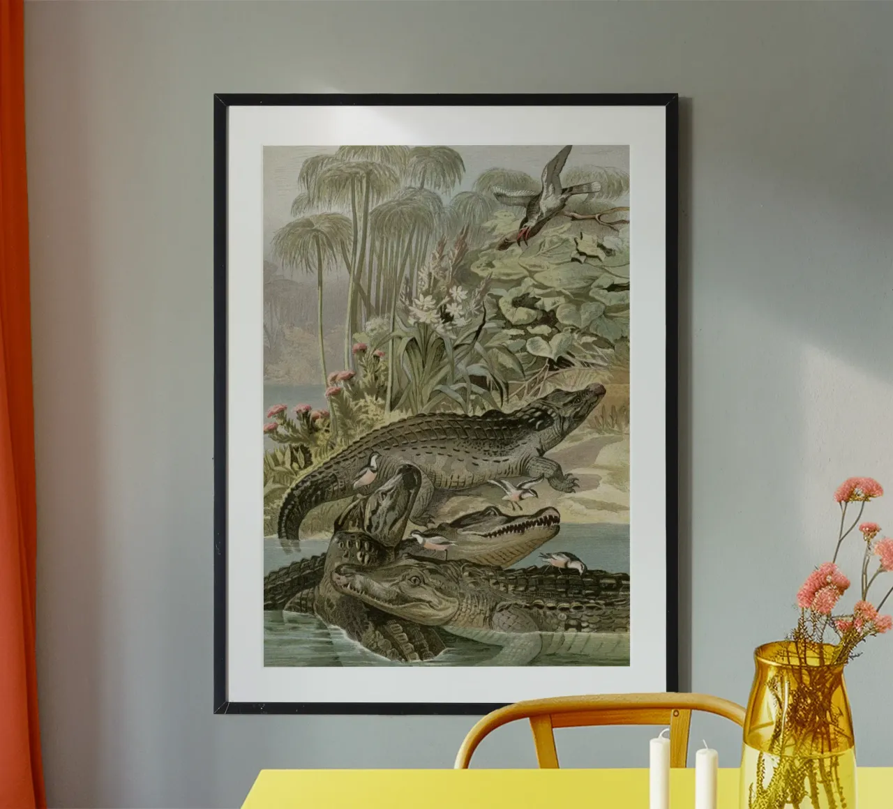 Vintage Brehm 1 Krokodil poster con telaio in legno da Vintage Print Collection