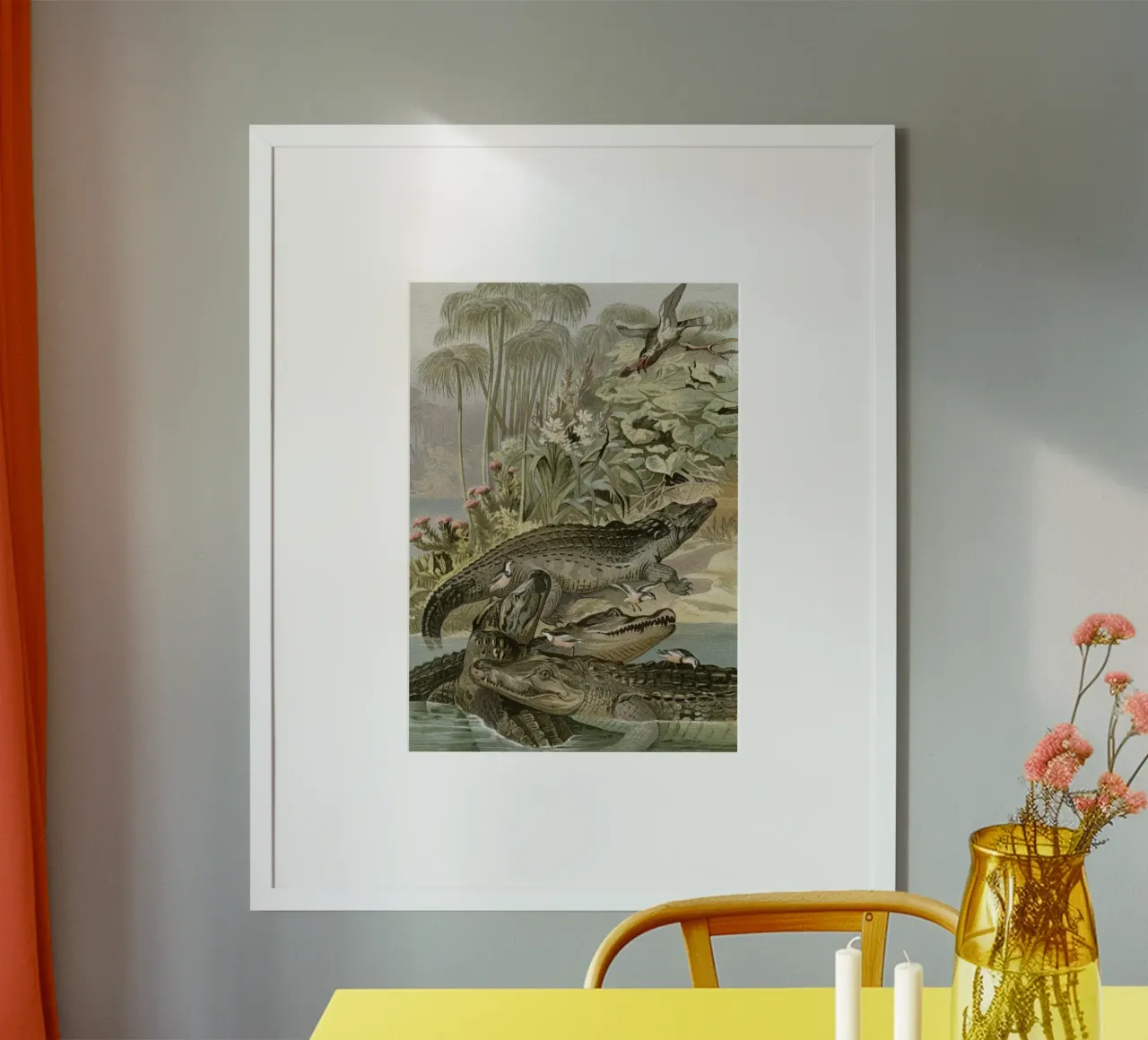Vintage Brehm 1 Krokodil poster con telaio in legno da Vintage Print Collection
