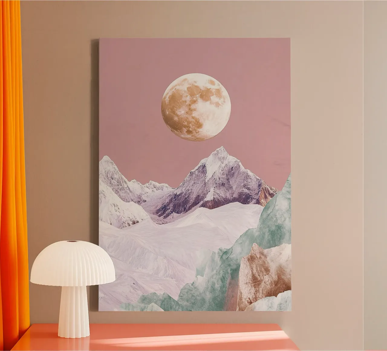 Moon Mountains Snow canvas by Nikis Art Studio