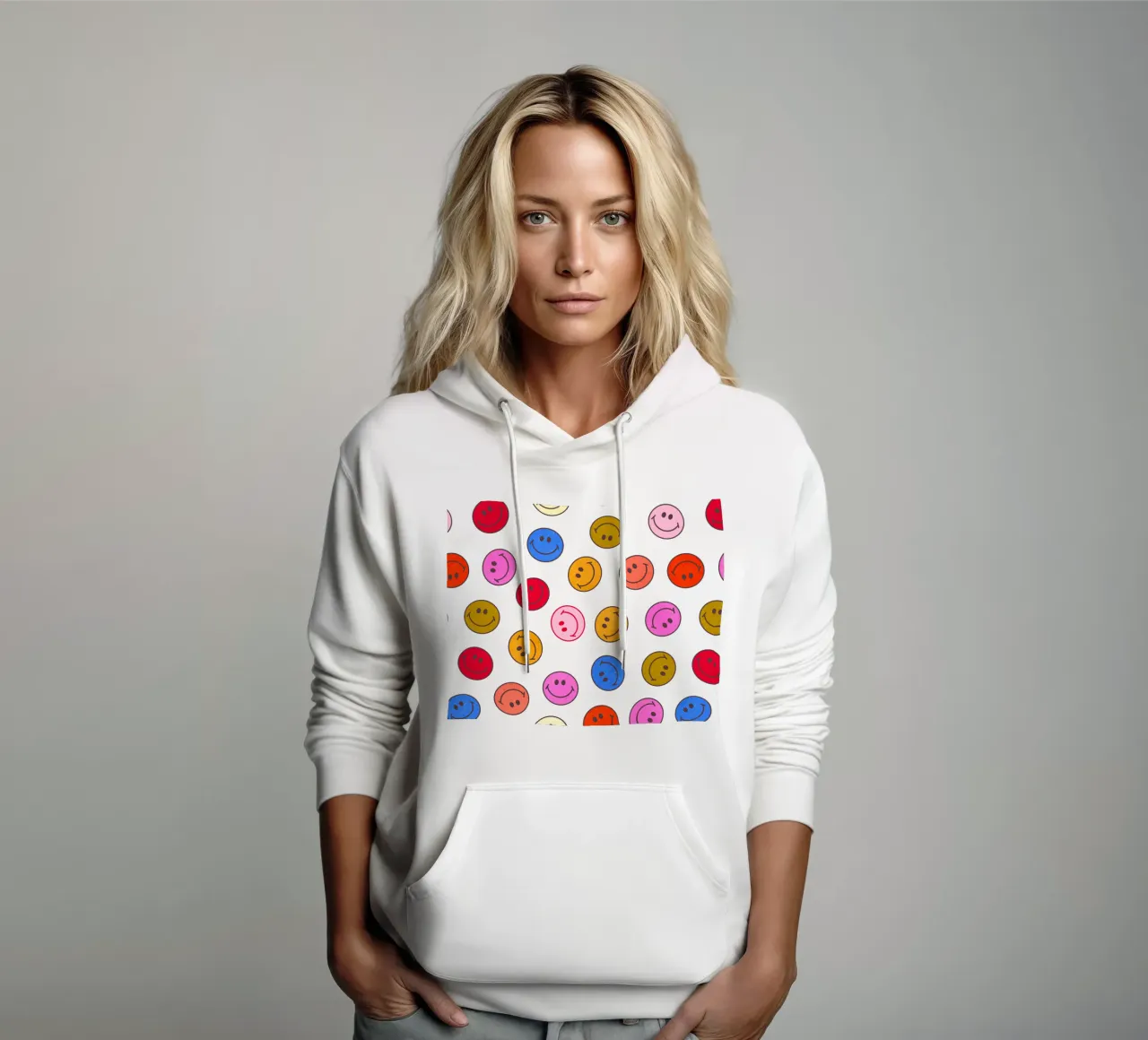 Retro Smiley Faces Seamless Pattern - Neon Colors felpa con cappuccio da showmemars