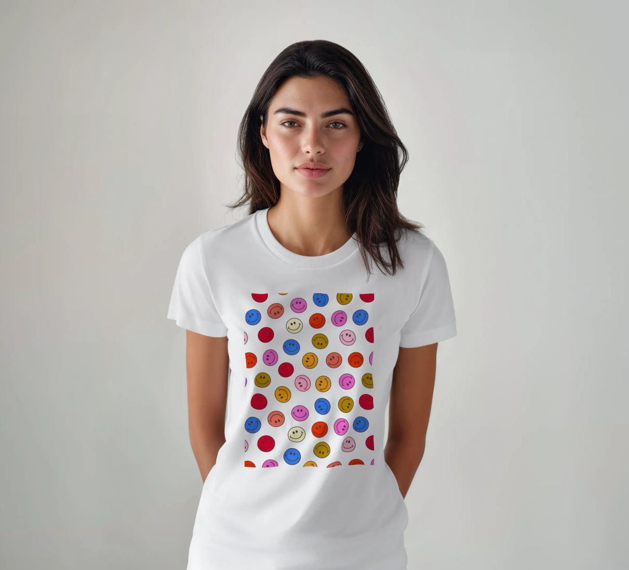 Retro Smiley Faces Seamless Pattern - Neon Colors t-shirt da showmemars