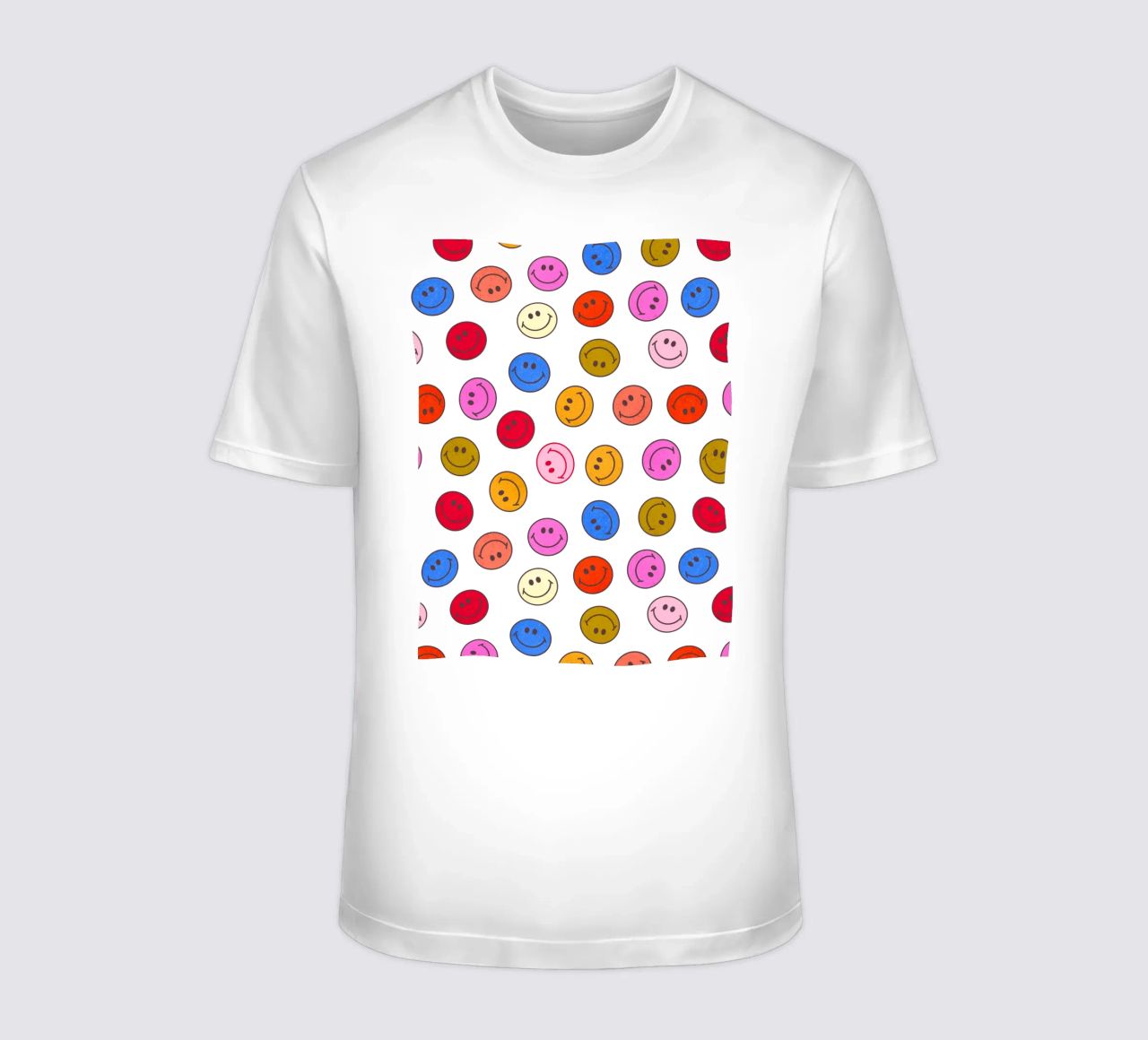 Retro Smiley Faces Seamless Pattern - Neon Colors t-shirt da showmemars