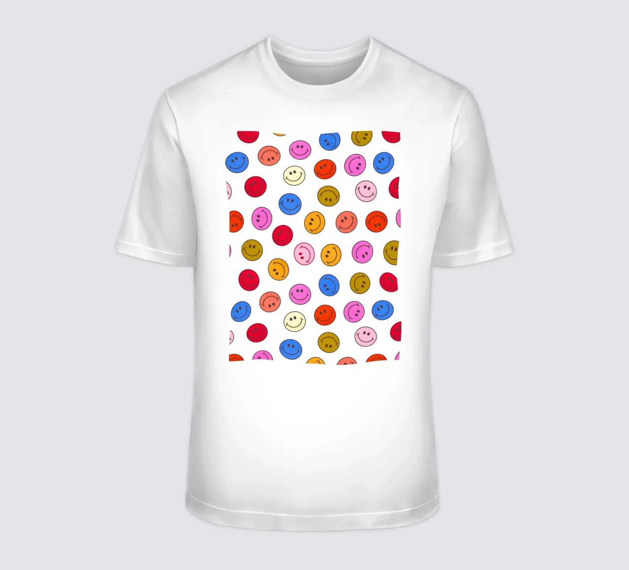 Retro Smiley Faces Seamless Pattern - Neon Colors t-shirt da showmemars