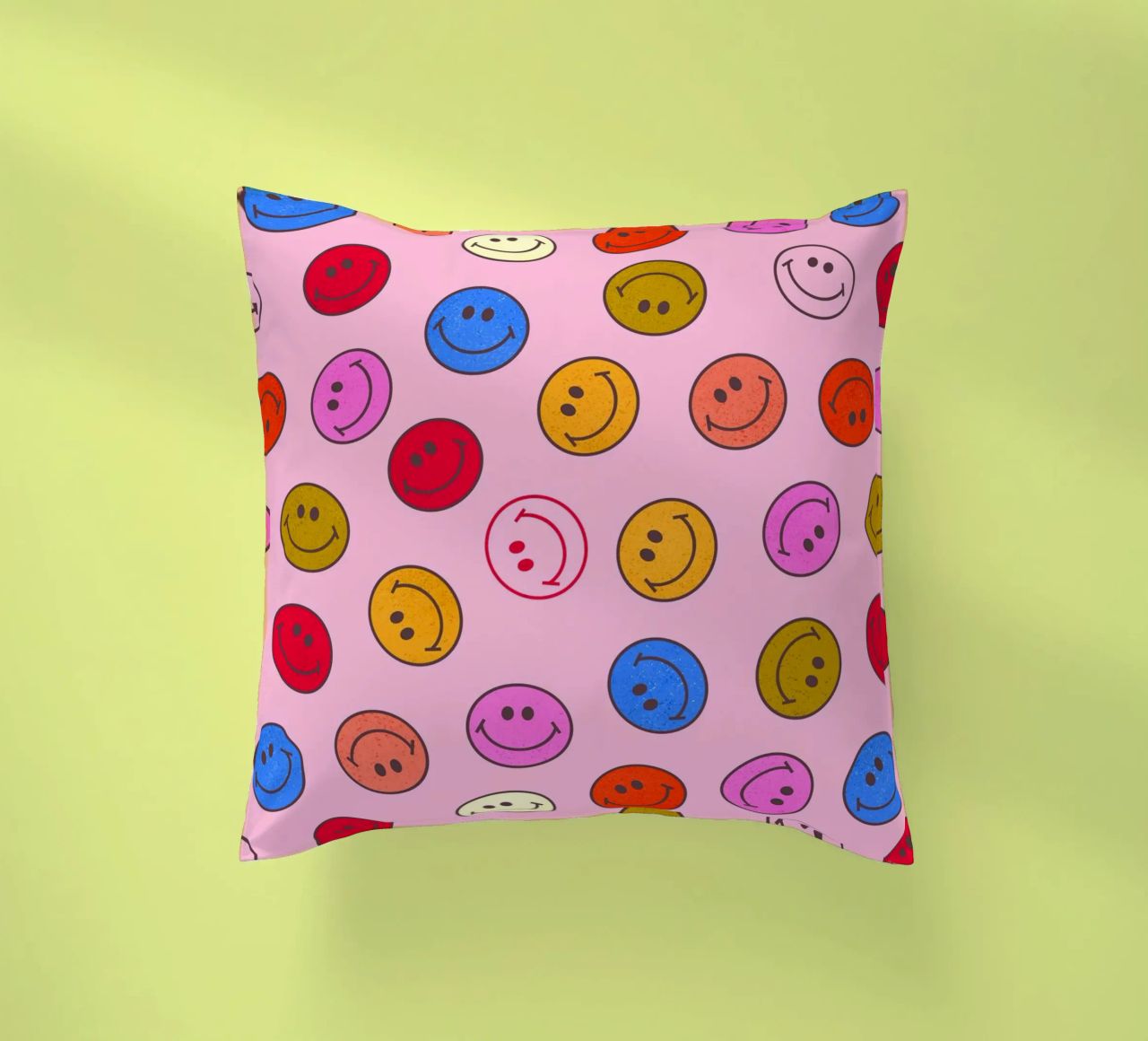 Retro Smiley Faces Seamless Pattern - Neon Colors cuscino da showmemars