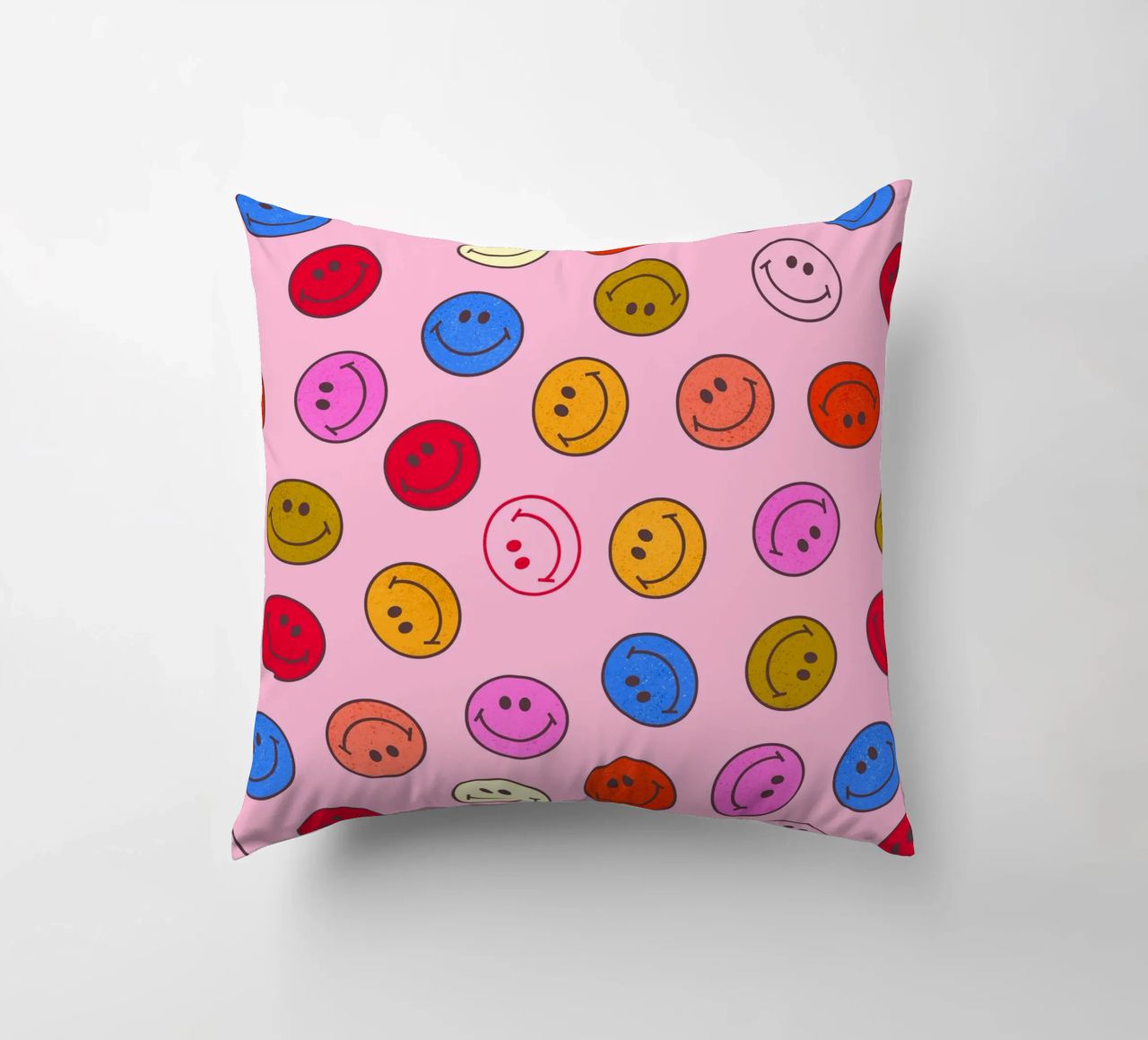 Retro Smiley Faces Seamless Pattern - Neon Colors cuscino da showmemars