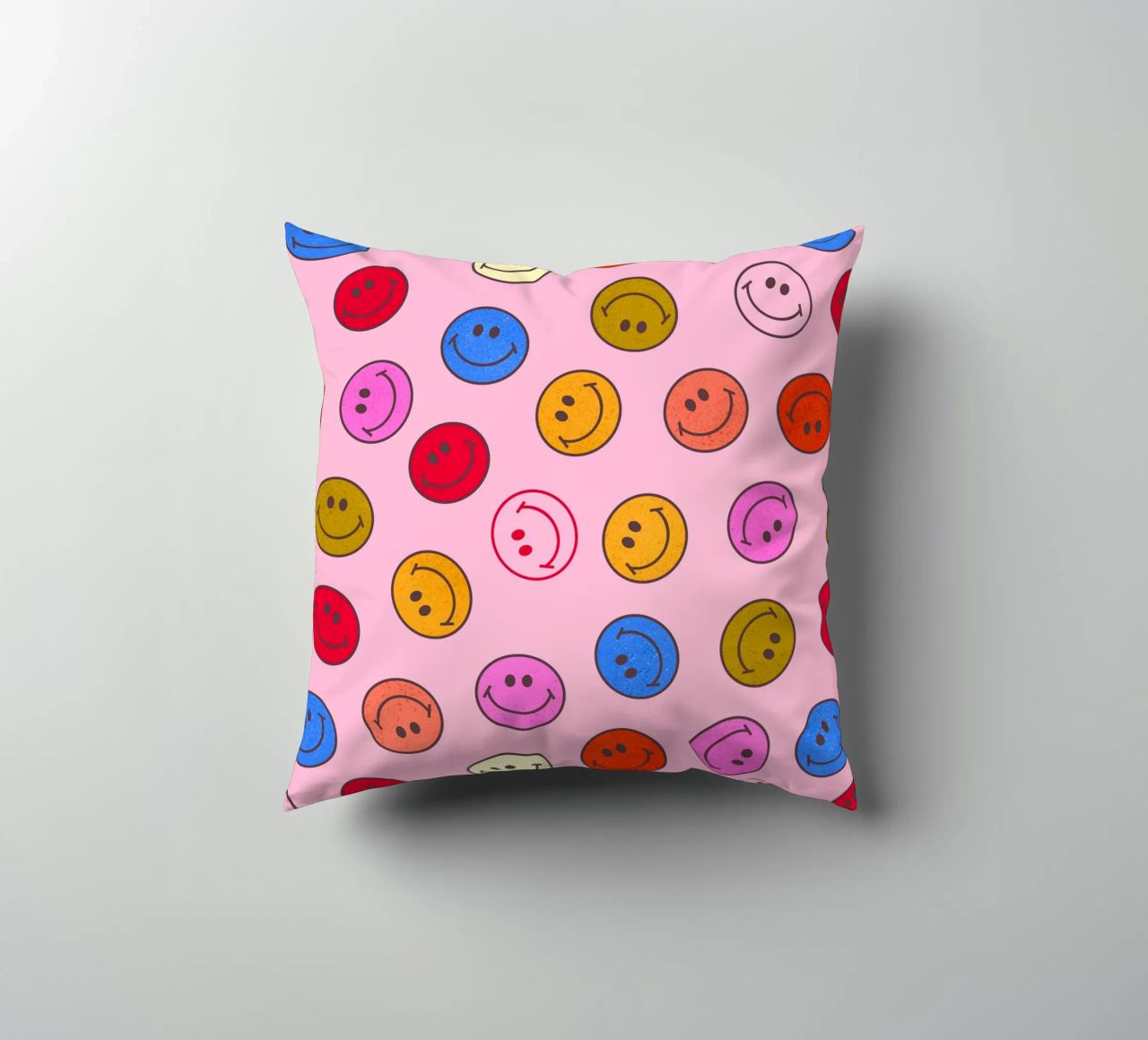 Retro Smiley Faces Seamless Pattern - Neon Colors cuscino da showmemars