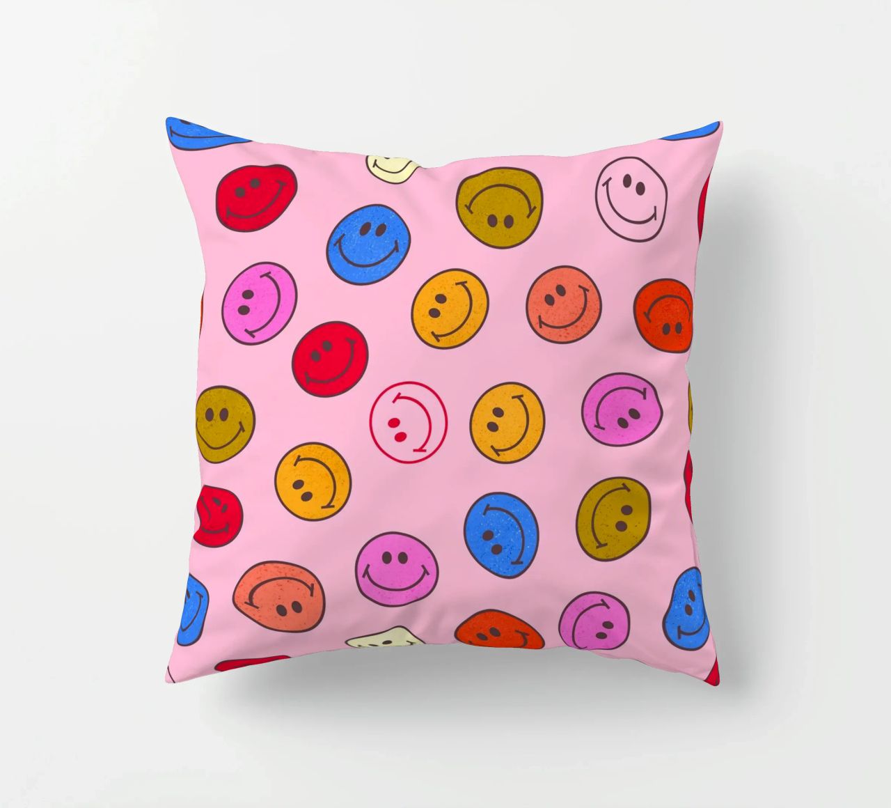 Retro Smiley Faces Seamless Pattern - Neon Colors cuscino da showmemars