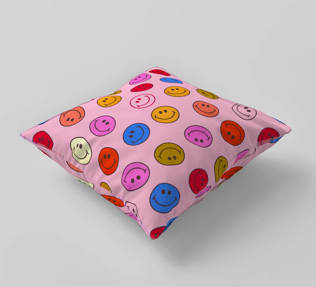 Retro Smiley Faces Seamless Pattern - Neon Colors cuscino da showmemars