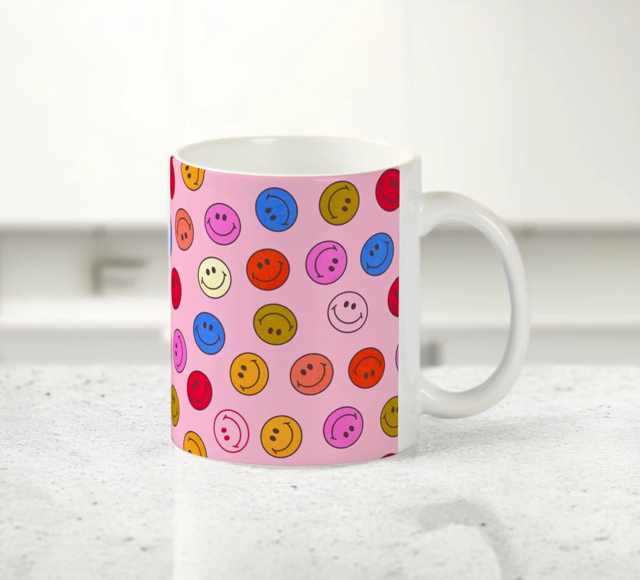 Retro Smiley Faces Seamless Pattern - Neon Colors tazza in ceramica da showmemars