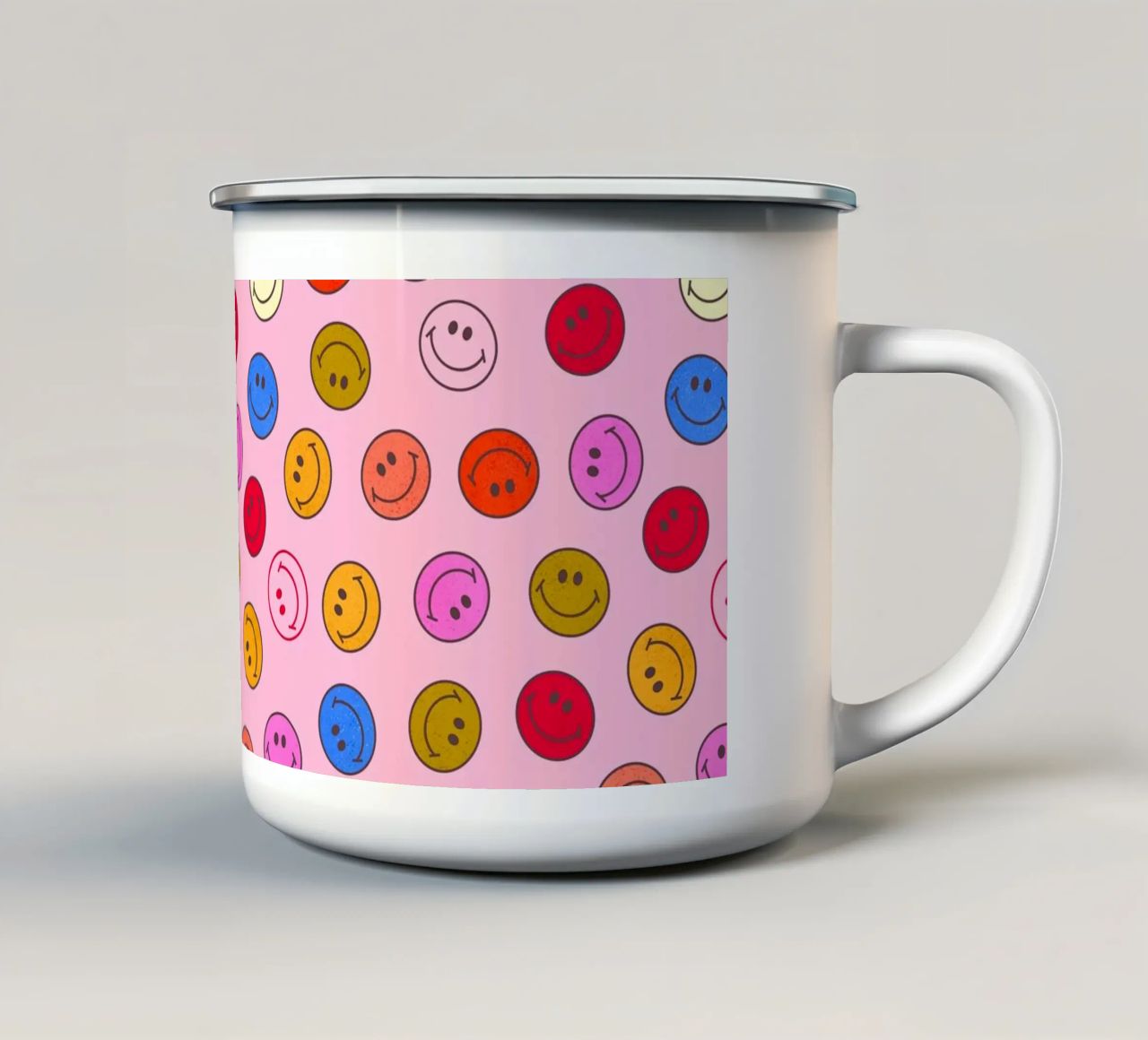 Retro Smiley Faces Seamless Pattern - Neon Colors tazza in smalto da showmemars