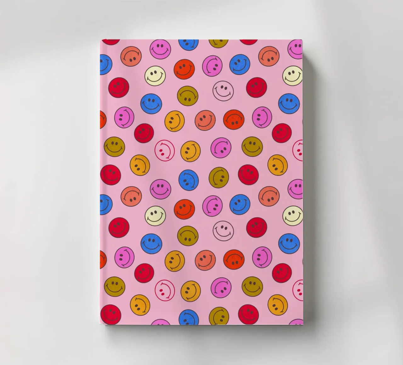 Retro Smiley Faces Seamless Pattern - Neon Colors notebook by showmemars