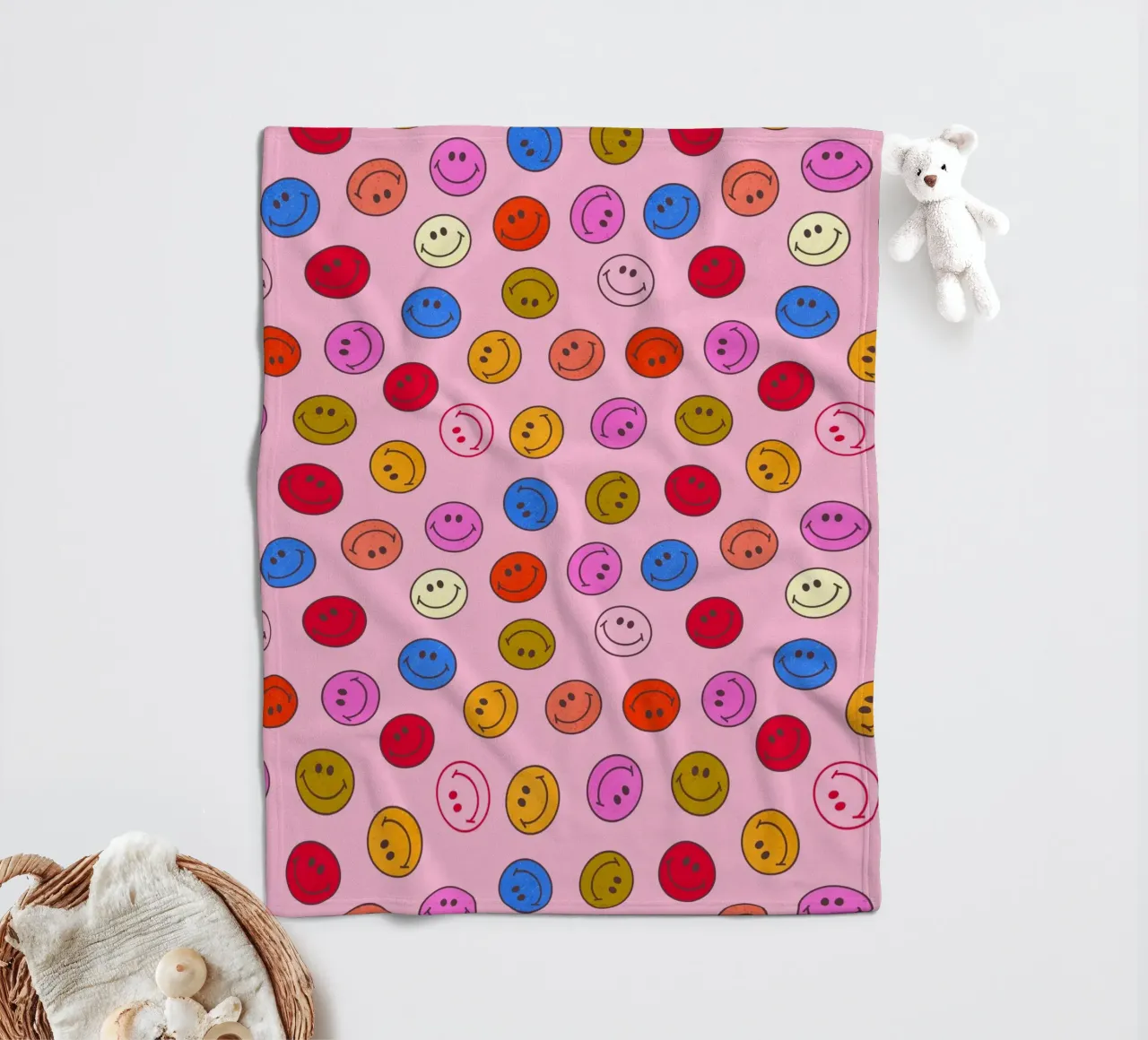 Retro Smiley Faces Seamless Pattern - Neon Colors coperta in pile da showmemars