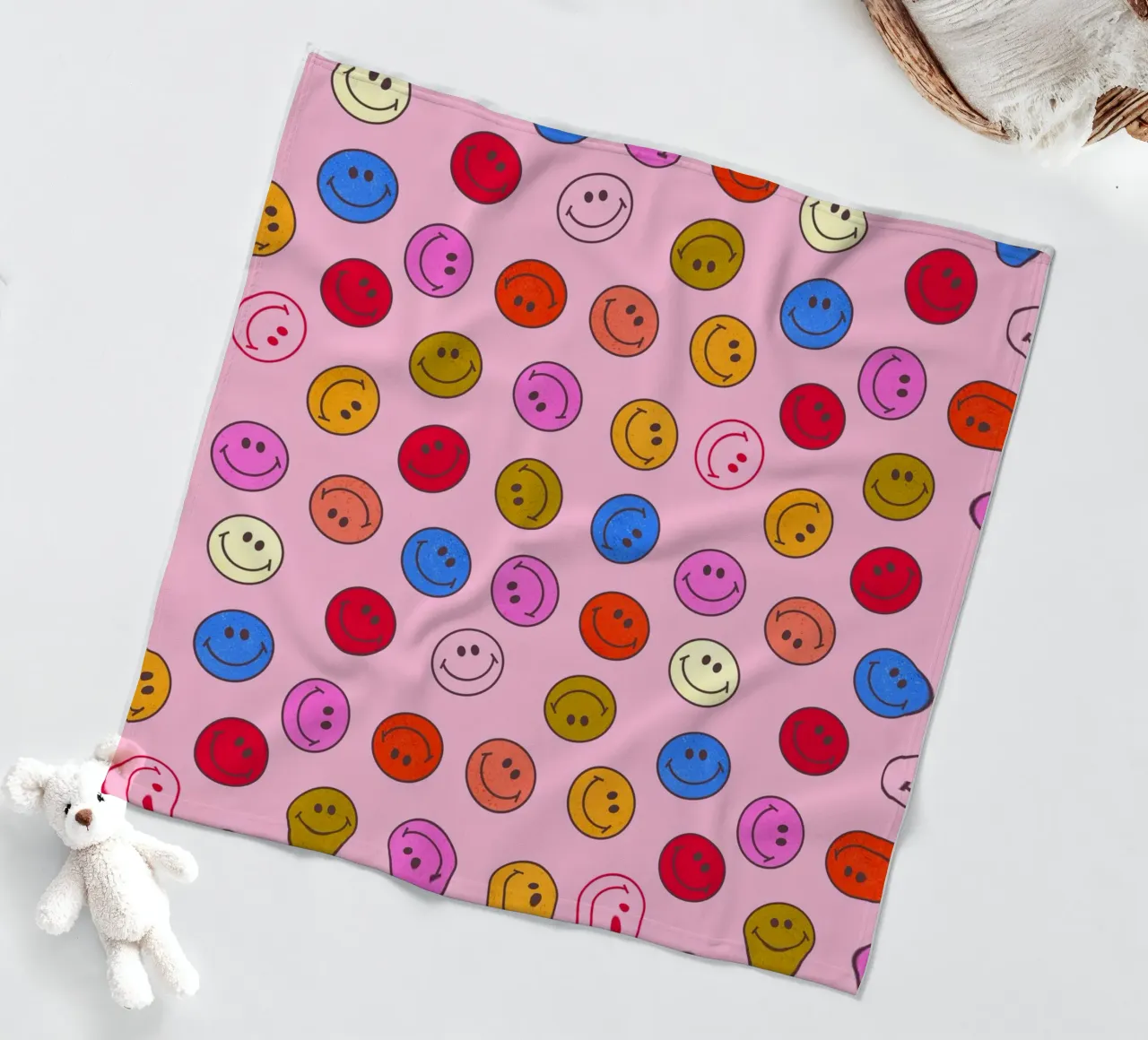 Retro Smiley Faces Seamless Pattern - Neon Colors coperta in pile da showmemars