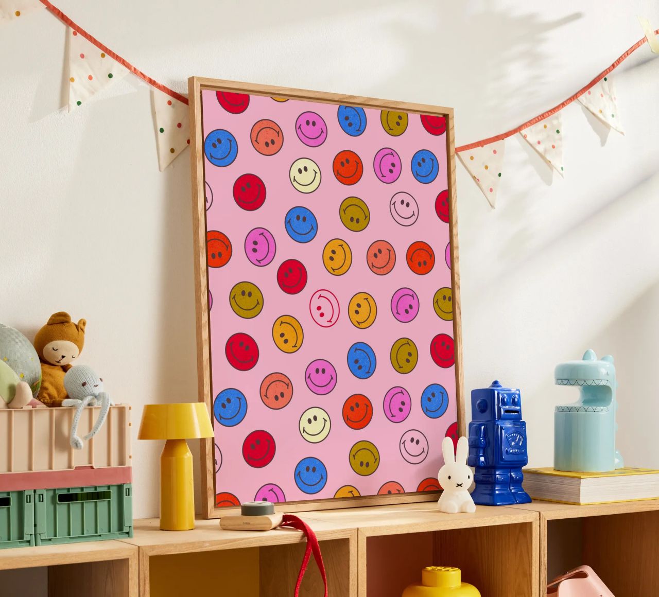 Retro Smiley Faces Seamless Pattern - Neon Colors plexiglass da showmemars