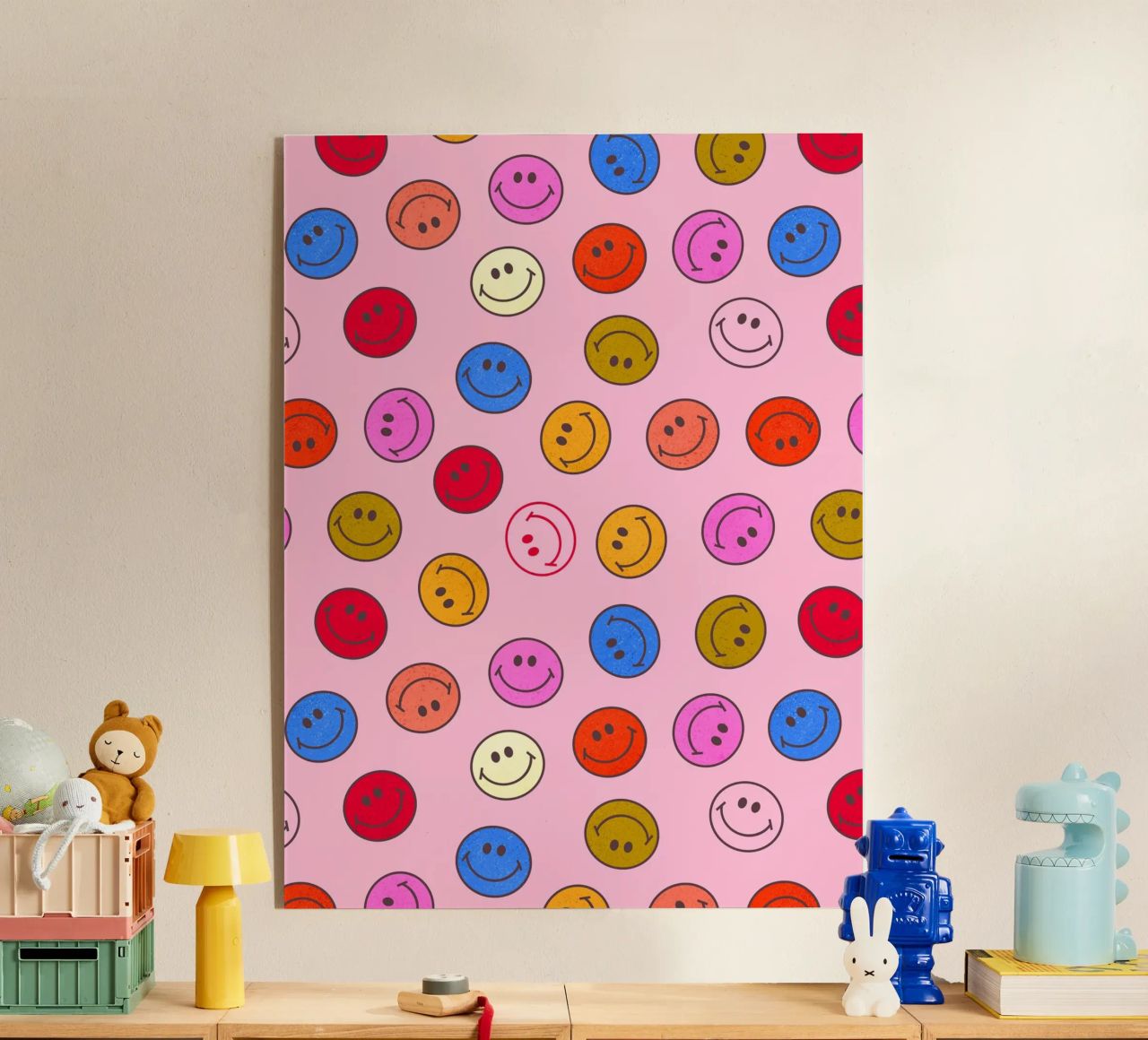 Retro Smiley Faces Seamless Pattern - Neon Colors plexiglass da showmemars