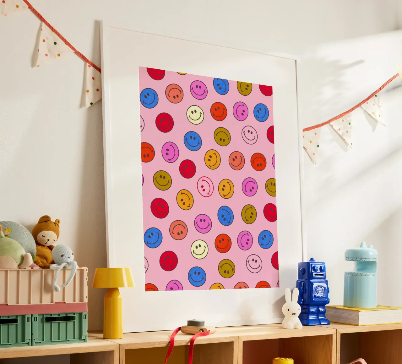 Retro Smiley Faces Seamless Pattern - Neon Colors poster da showmemars