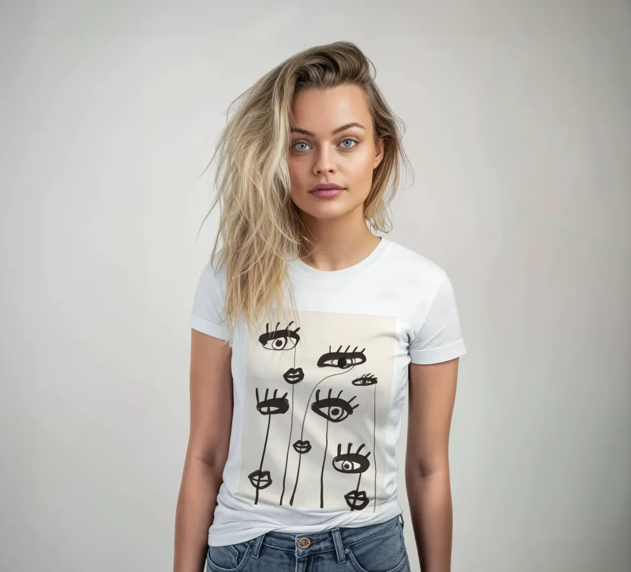 Dessin au trait abstrait yeux 2 t-shirt ajusté pour femmes de ThingDesign