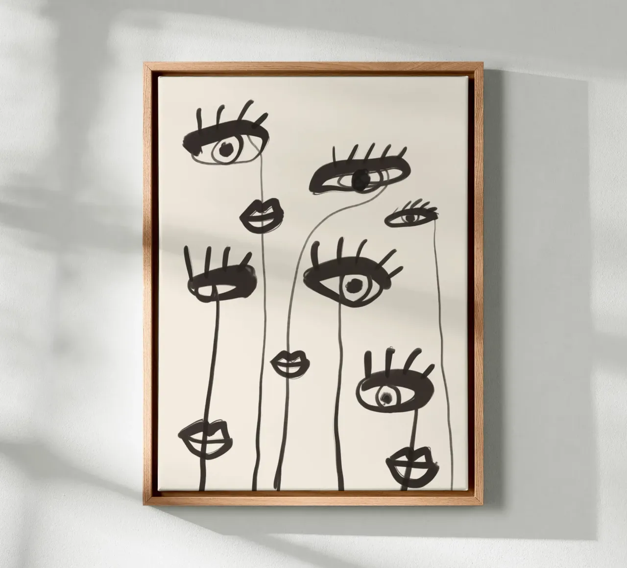 Abstract line art eyes 2 canvas with Floater frame by ThingDesign
