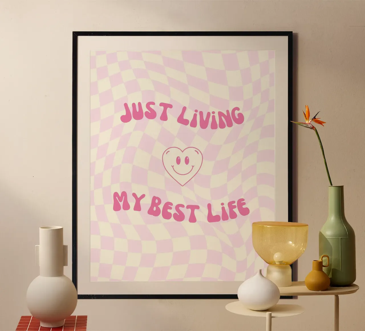 vivere la mia vita migliore poster con telaio in legno da mazzihanq
