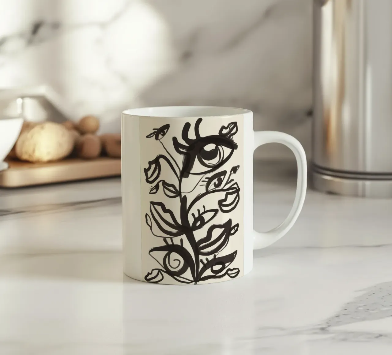 Abstrakte Linienkunst Augen Keramik Tasse von ThingDesign