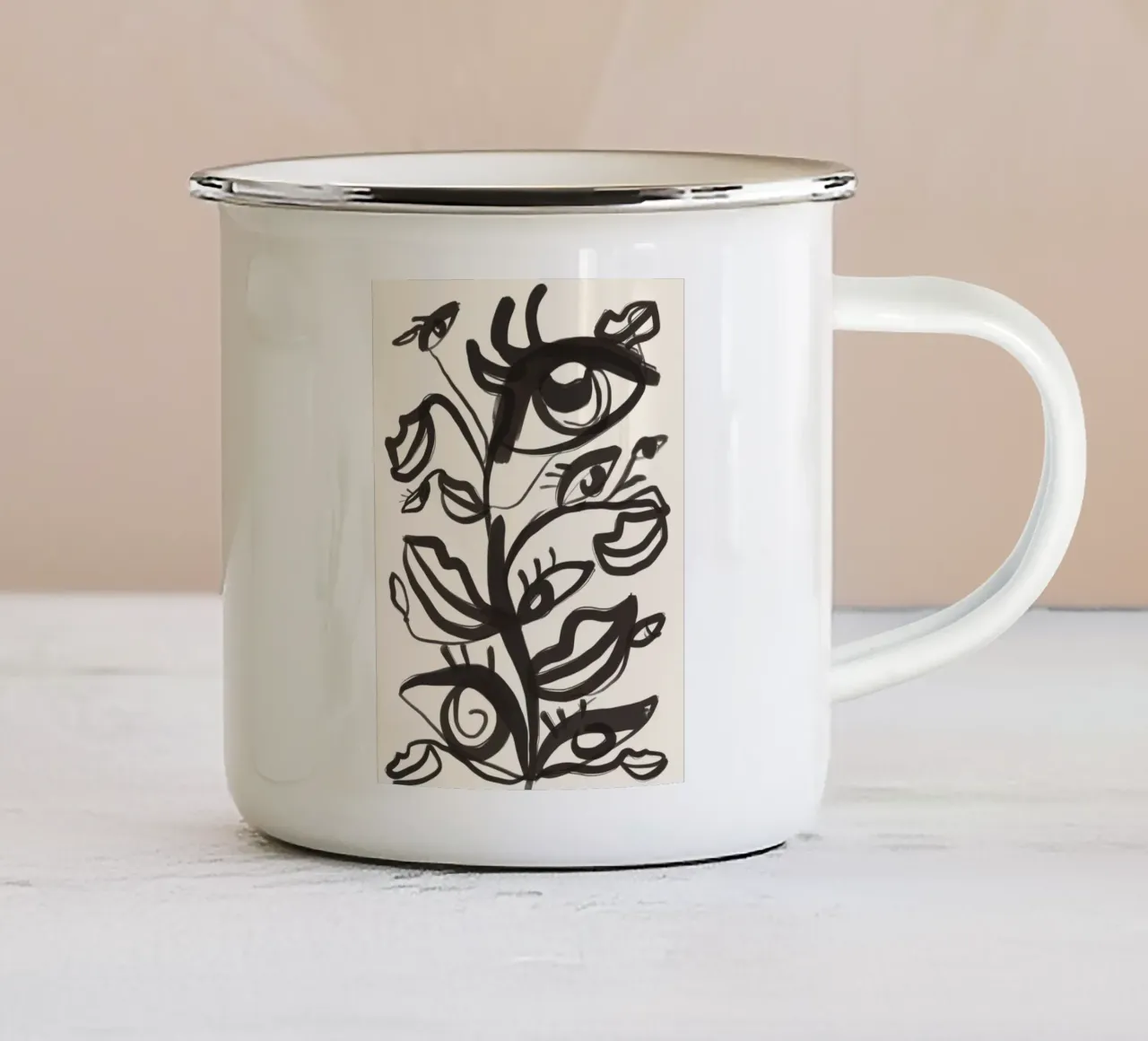 Occhi astratti di line art tazza in smalto da ThingDesign