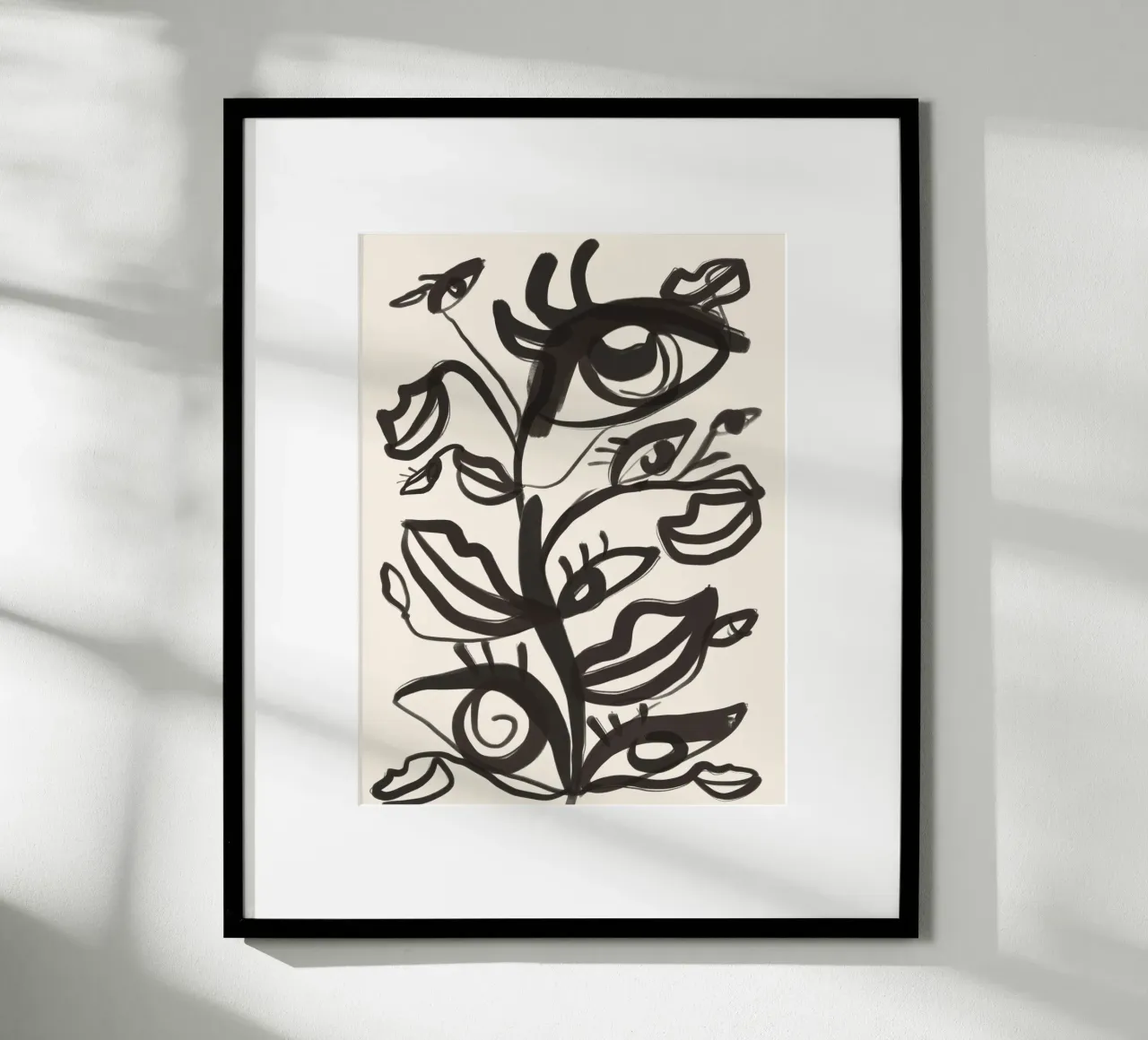 Yeux abstraits en dessin au trait poster avec cadre en bois de ThingDesign