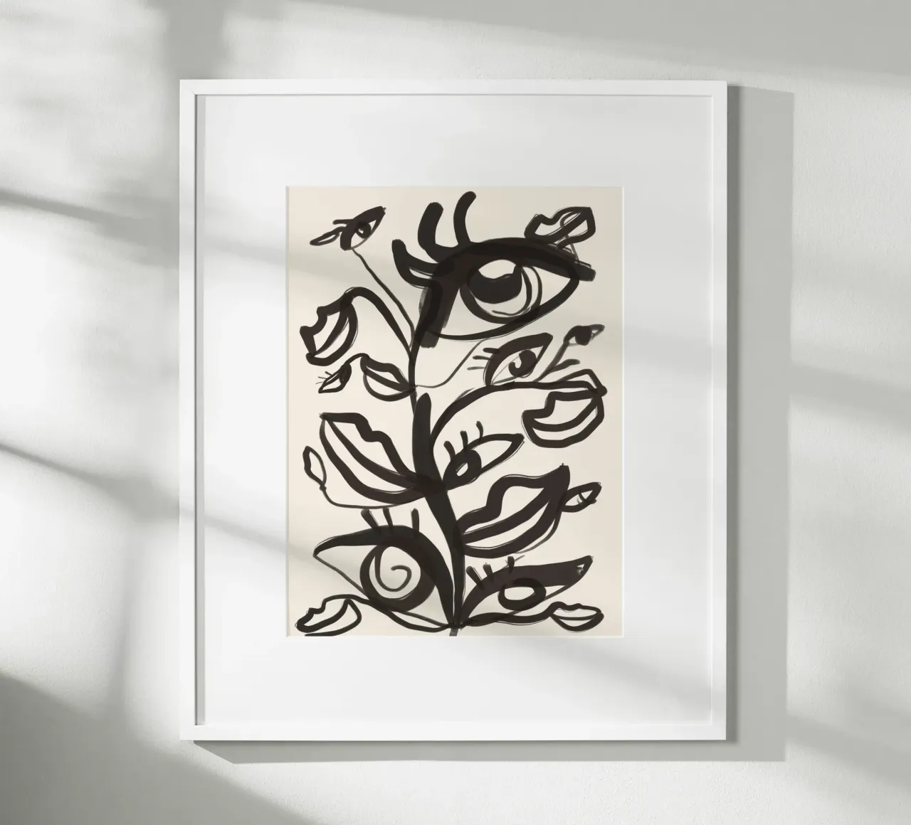 Yeux abstraits en dessin au trait poster avec cadre en bois de ThingDesign