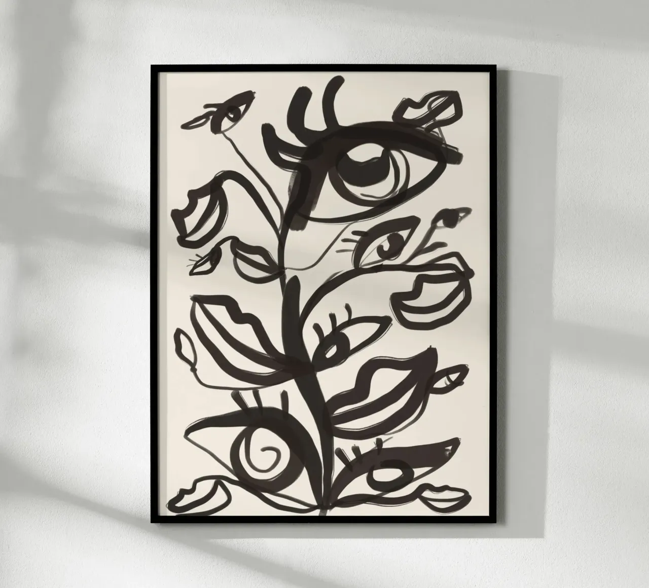 Yeux abstraits en dessin au trait poster avec cadre en bois de ThingDesign