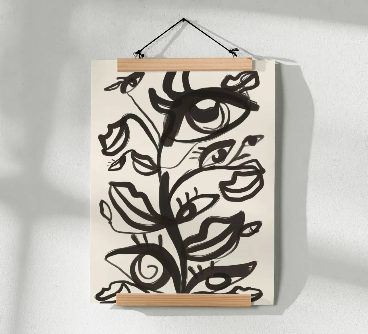 Yeux abstraits en dessin au trait poster avec cadre en bois de ThingDesign