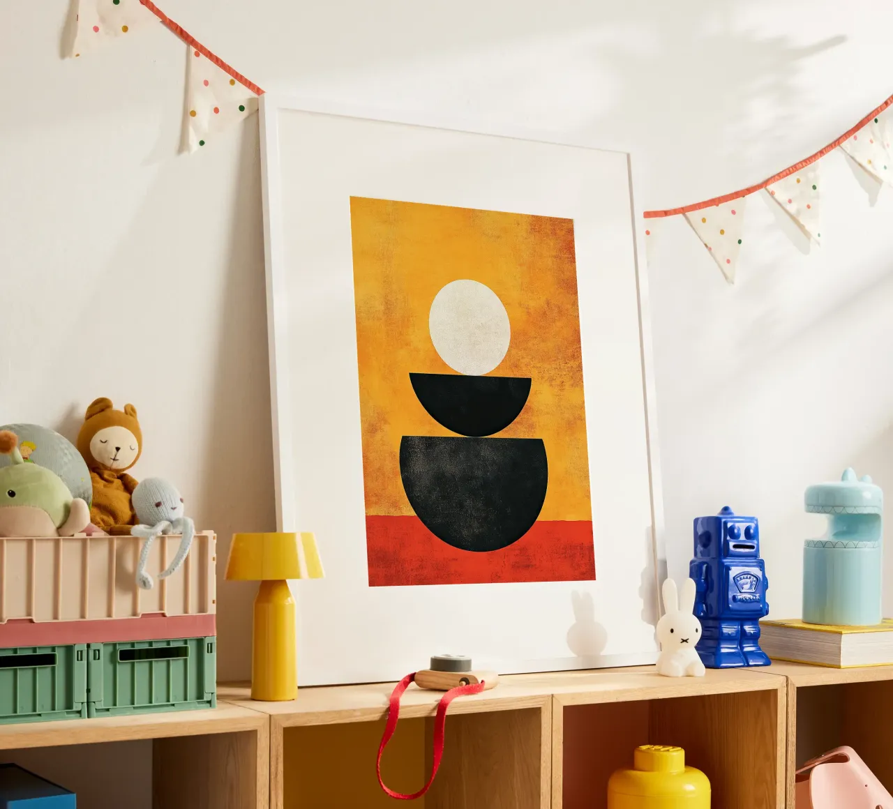 Arancione Abstrakt di metà secolo poster con telaio in alluminio da Nikis Art Studio