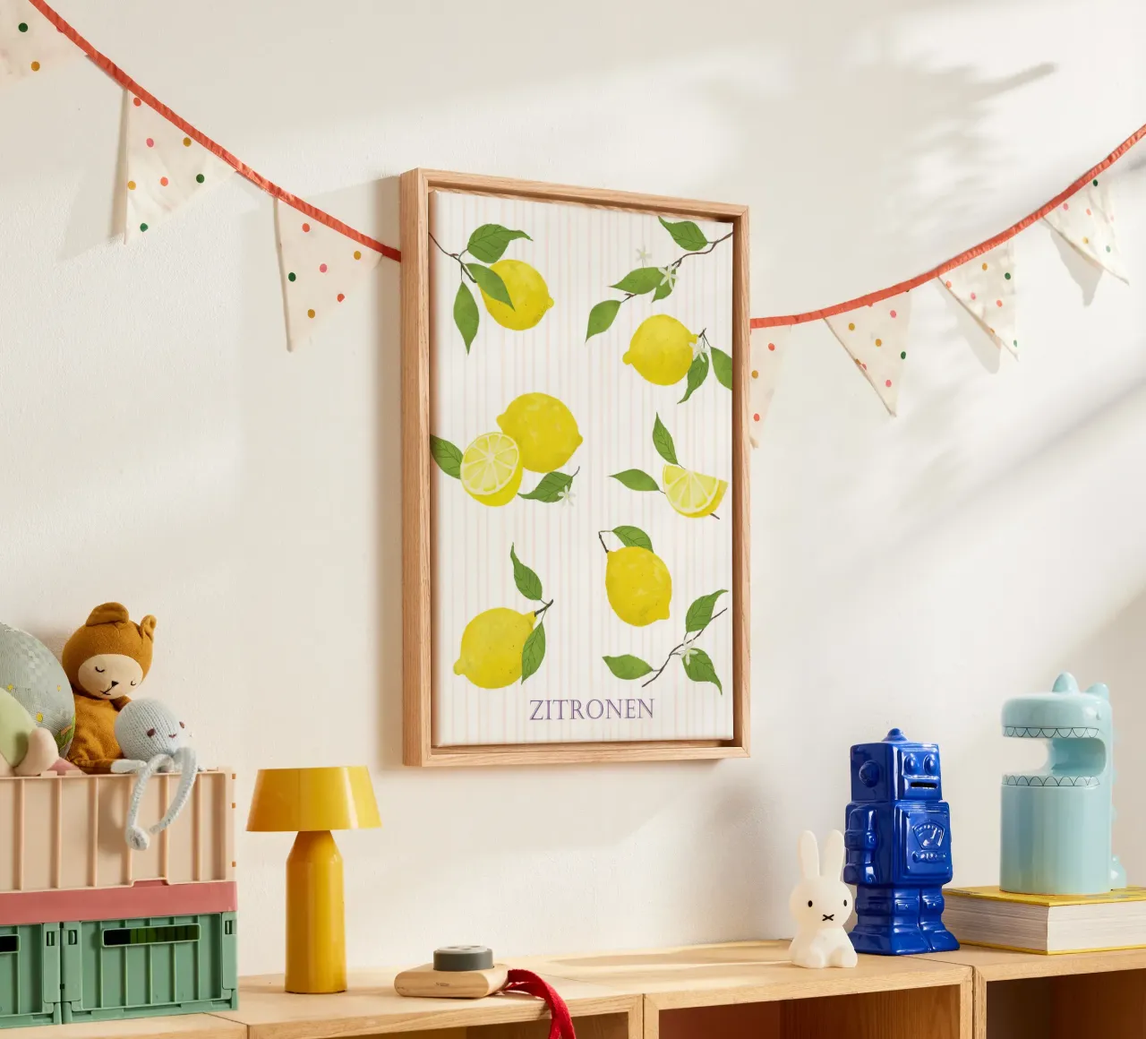 Limoni con foglie e fiori tela con Cornice a cassetta da Farbwelten